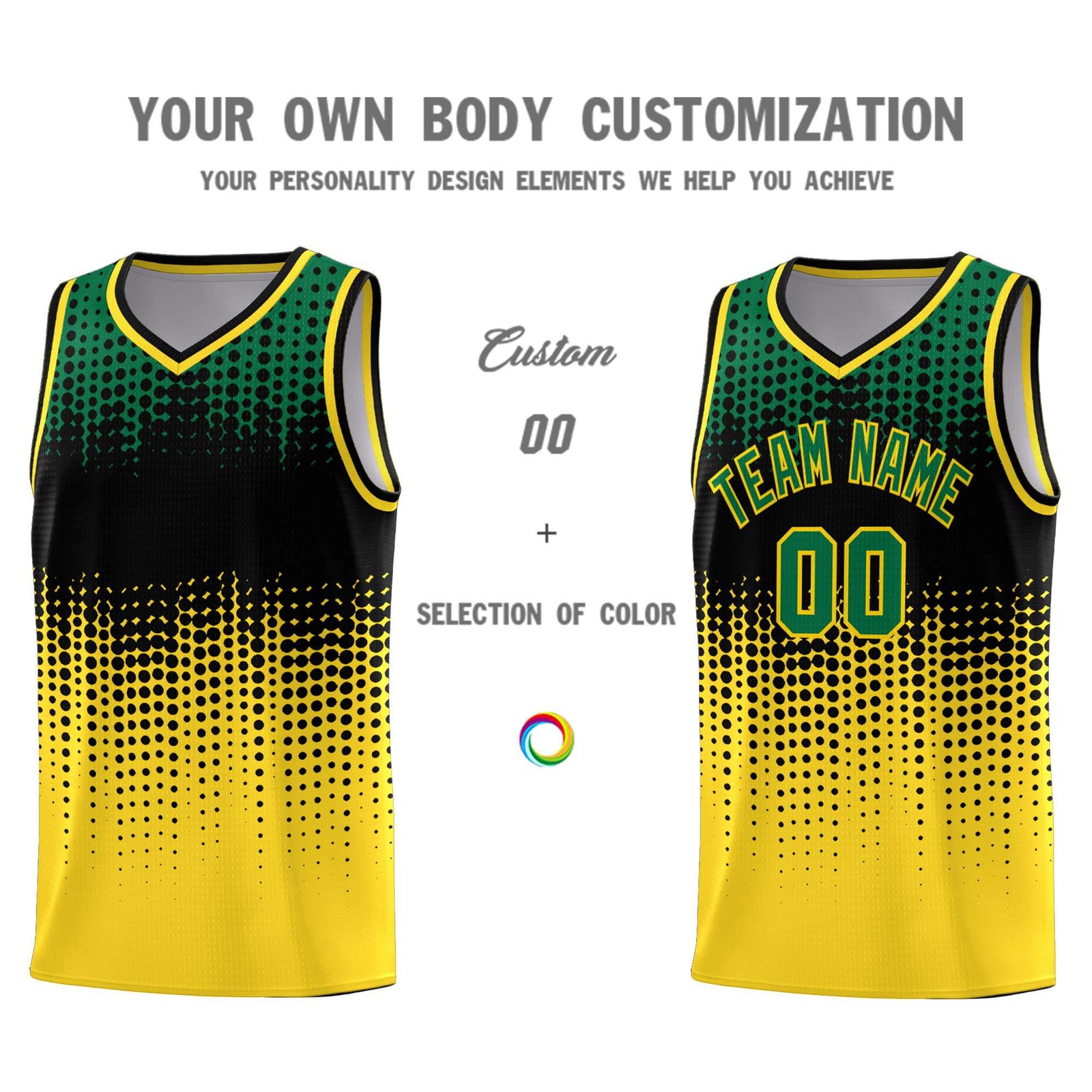 Custom Gold Gradient Dots Design Pattern Sports Uniform Basketball Jersey