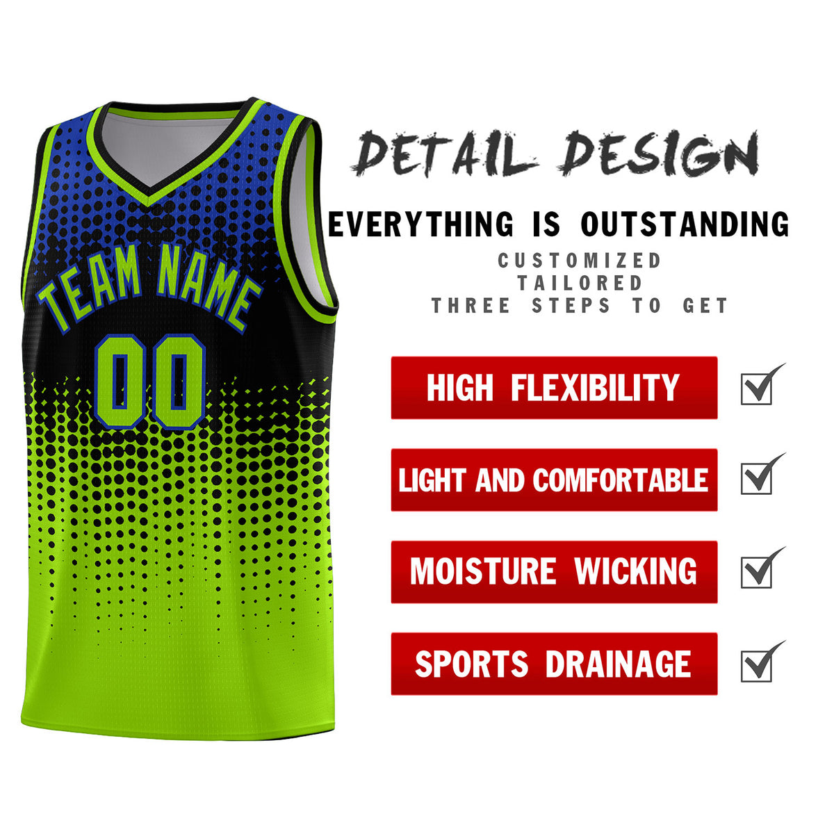 Custom Neon Green Gradient Dots Design Pattern Sports Uniform Basketball Jersey