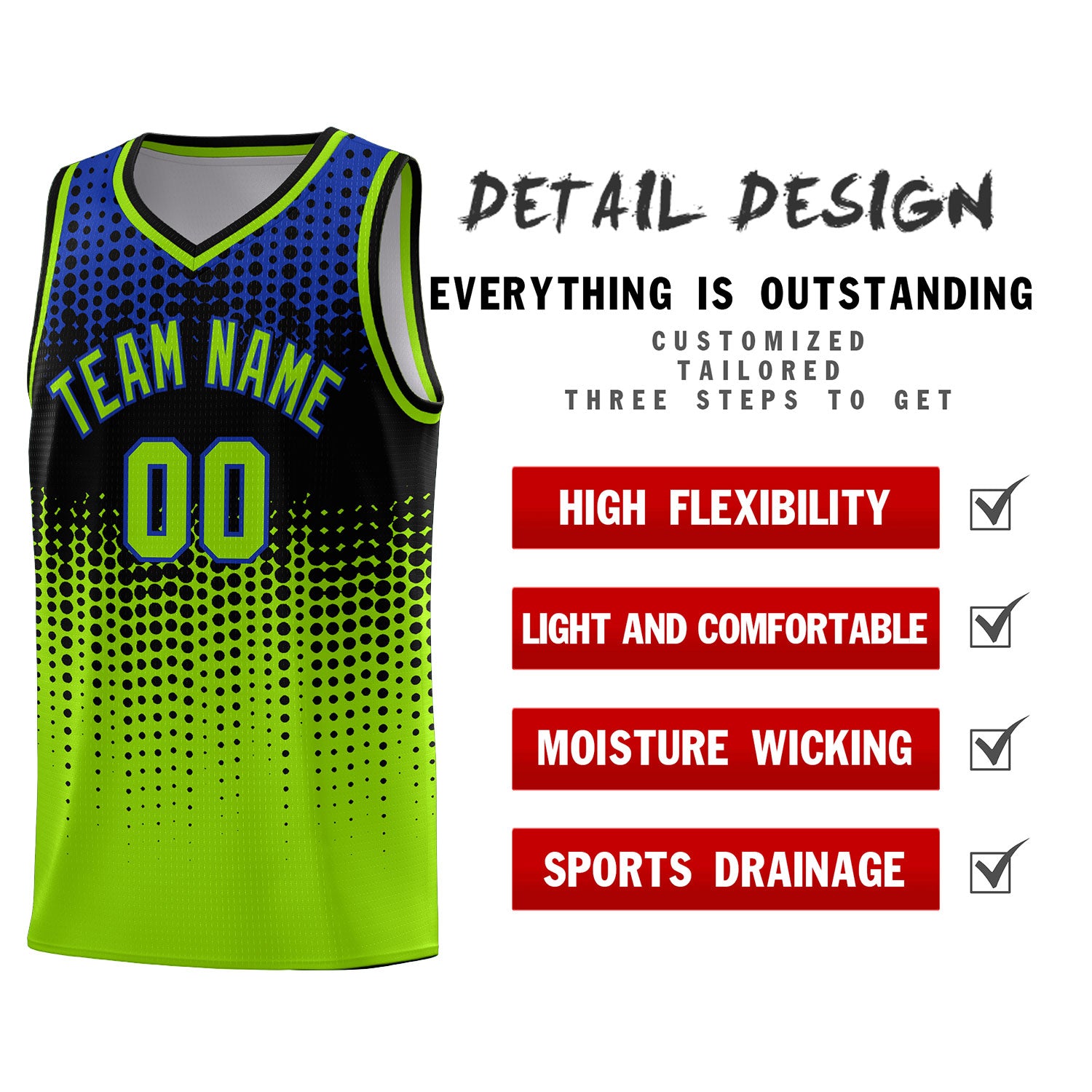 Custom Neon Green Gradient Dots Design Pattern Sports Uniform Basketball Jersey
