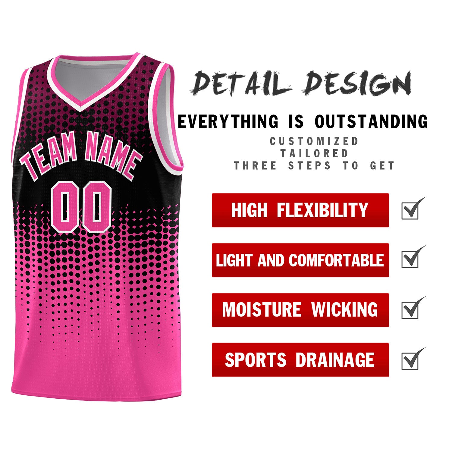 Custom Pink Gradient Dots Design Pattern Sports Uniform Basketball Jersey