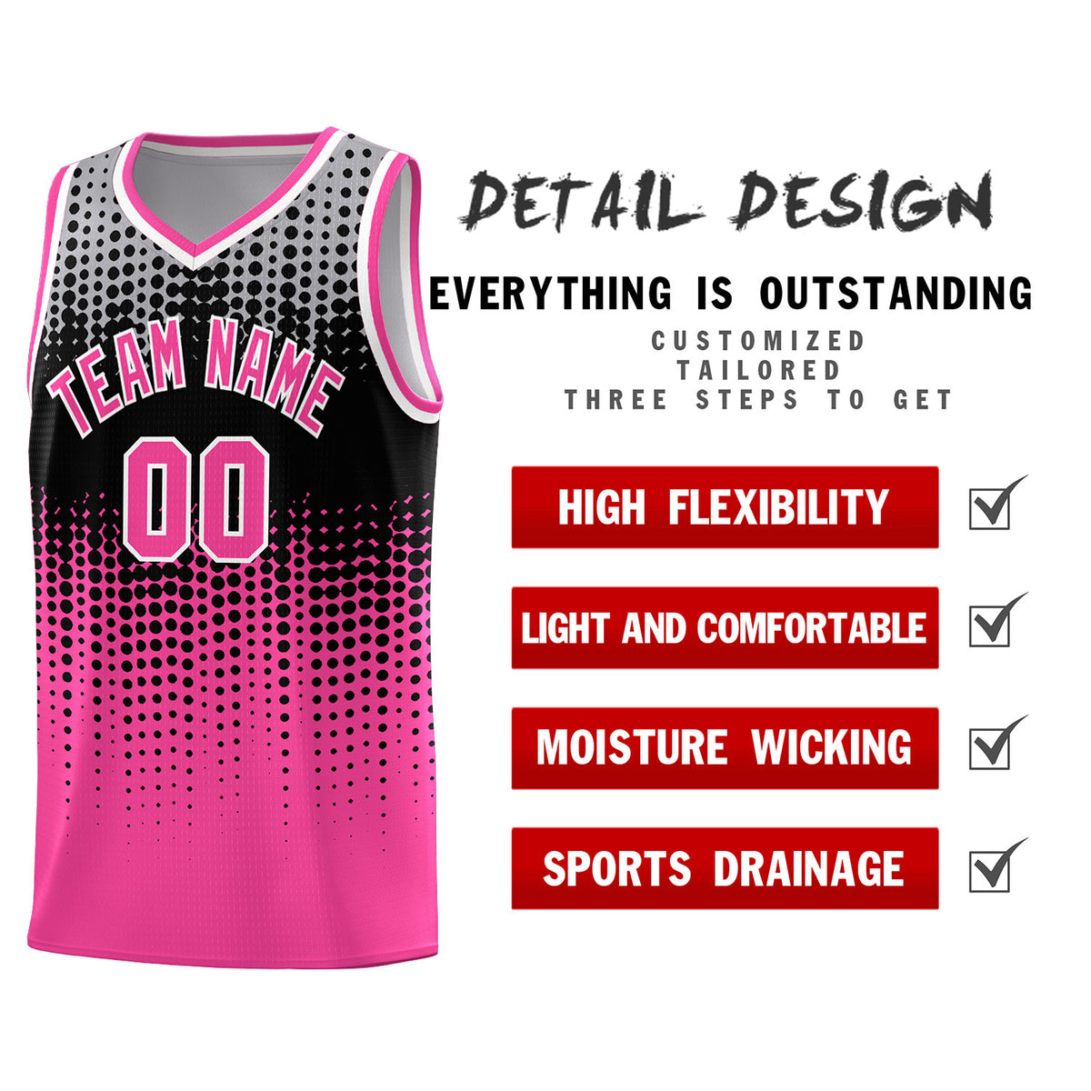 Custom Pink Gradient Dots Design Pattern Sports Uniform Basketball Jersey
