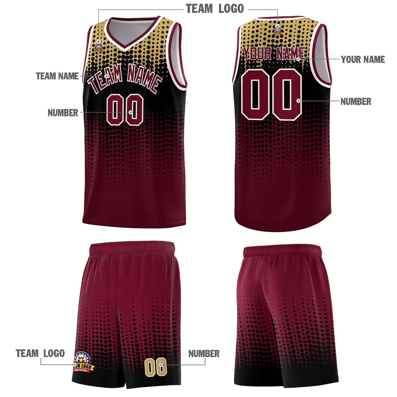 Custom Crimson Gradient Dots Design Pattern Sports Uniform Basketball Jersey