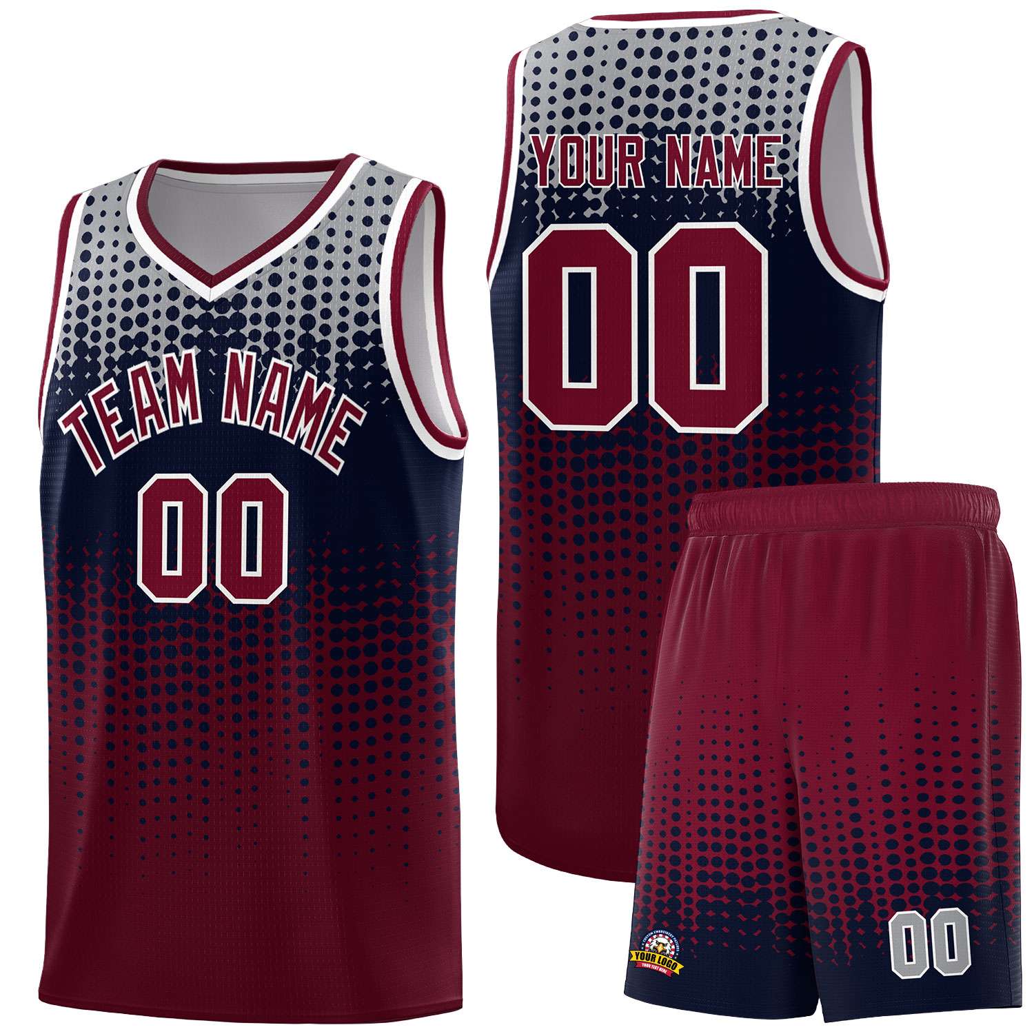Custom Crimson Gradient Dots Design Pattern Sports Uniform Basketball Jersey