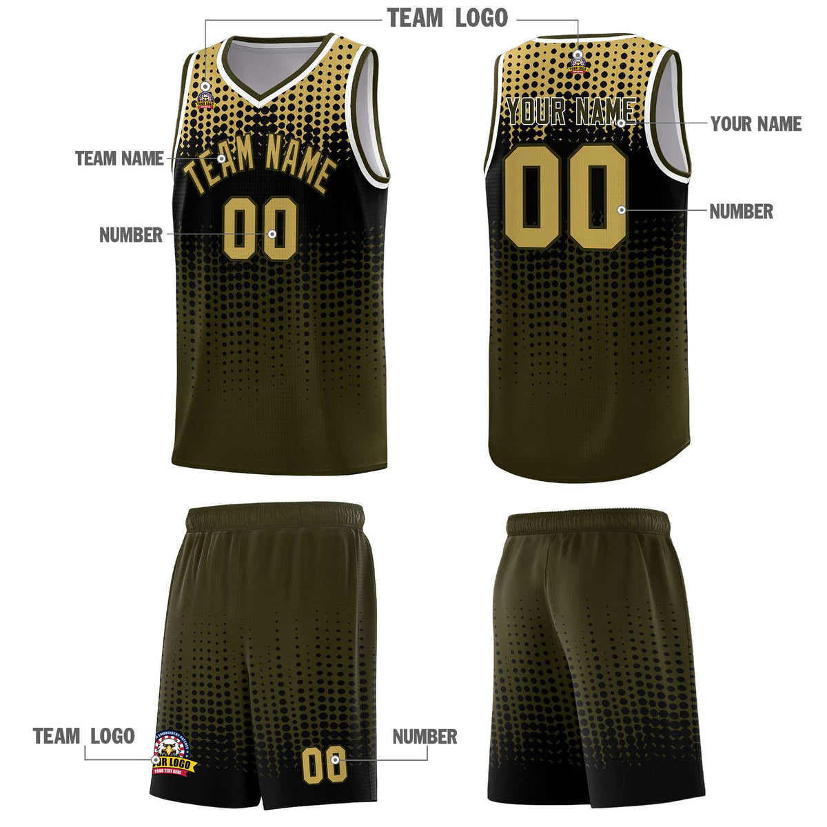 Custom Olive Gradient Dots Design Pattern Sports Uniform Basketball Jersey