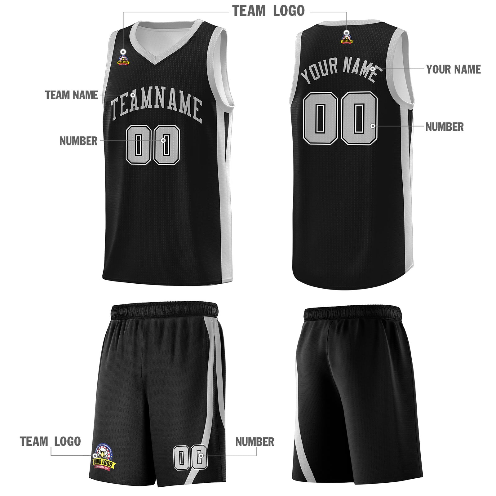 Fans-Made | Custom Black Silver Classic Sets Sports Uniform Basketball Jersey ¨C Available for Reorder