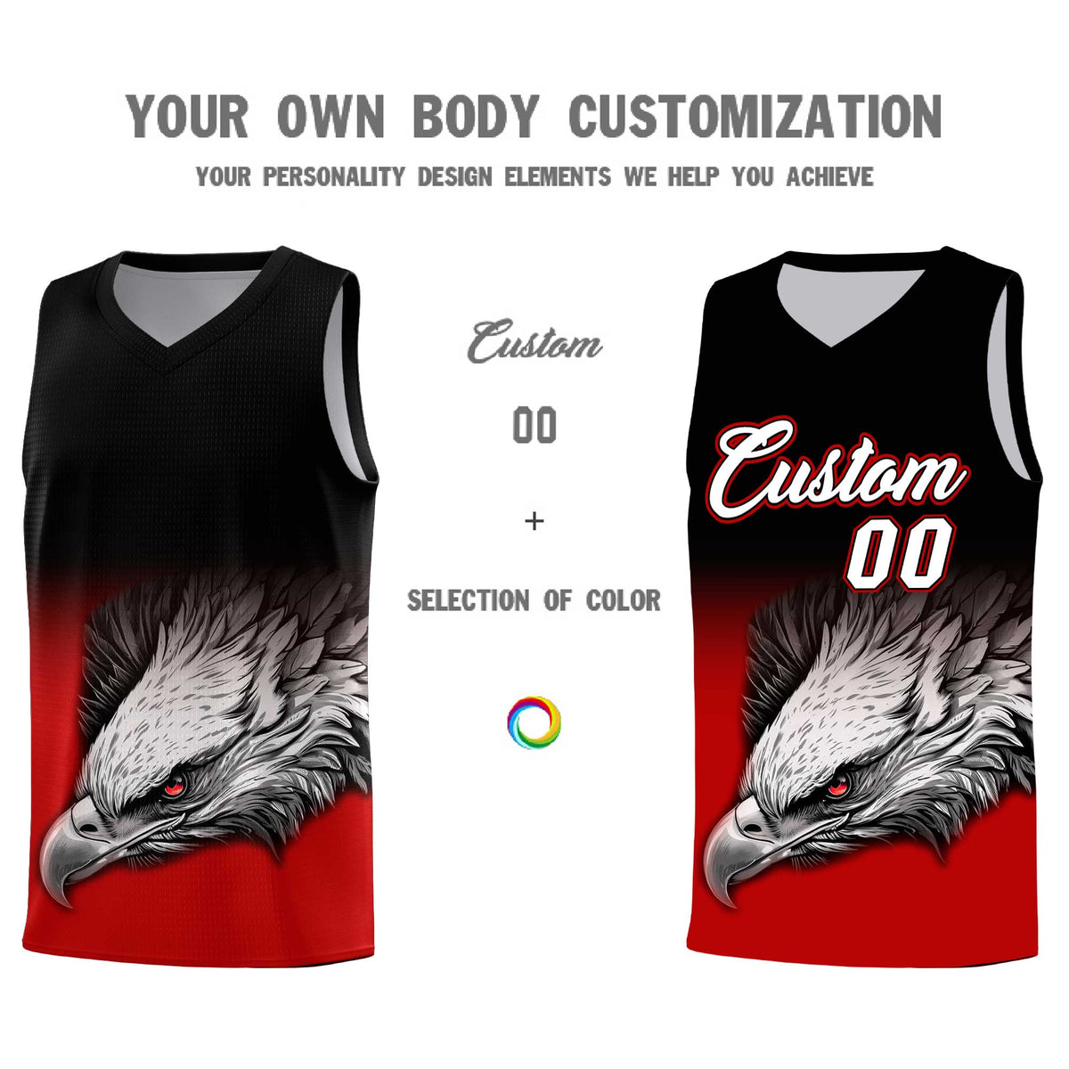 Custom Black Red Basketball Kits with Eagle Pattern