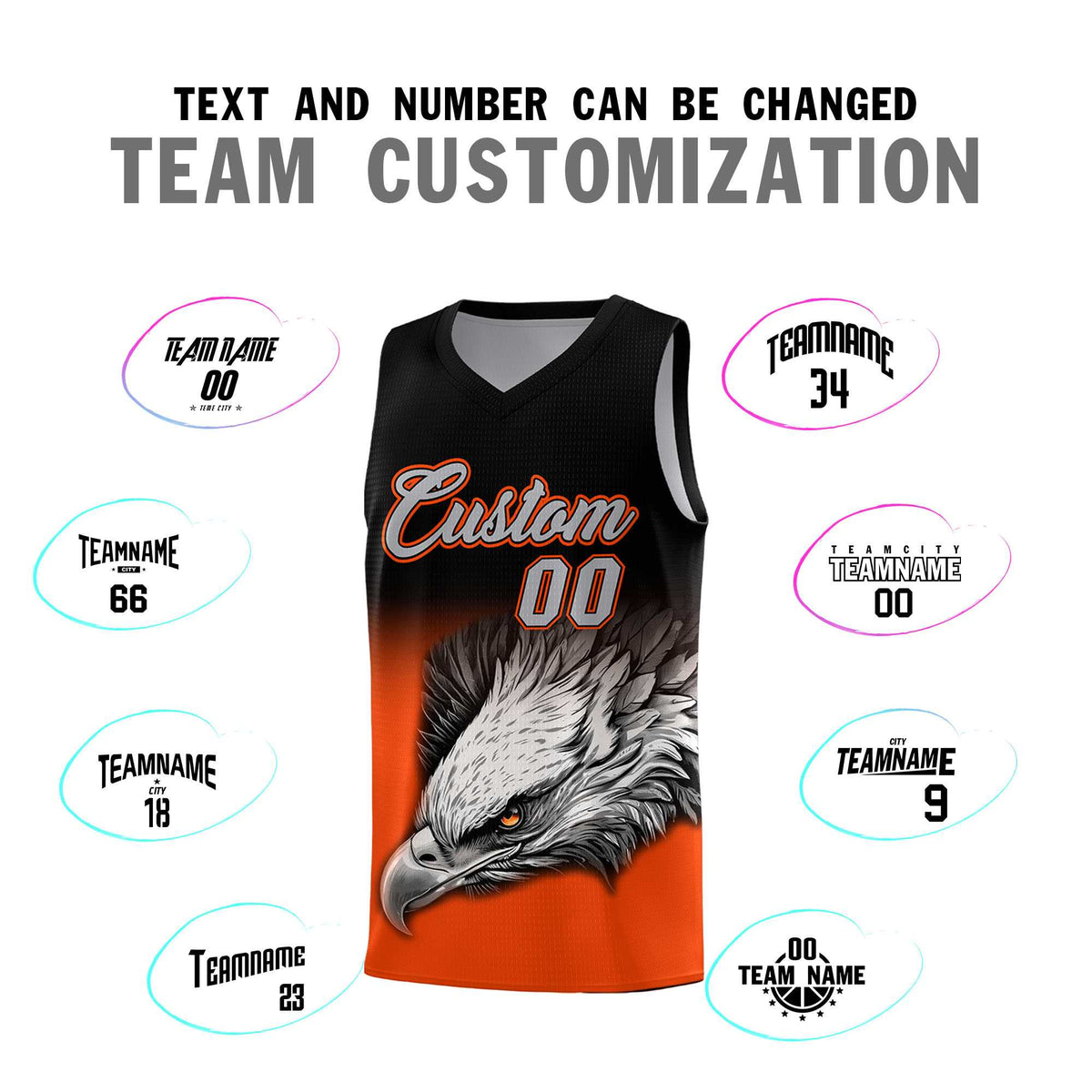 Custom Black Orange Basketball Kits with Eagle Pattern