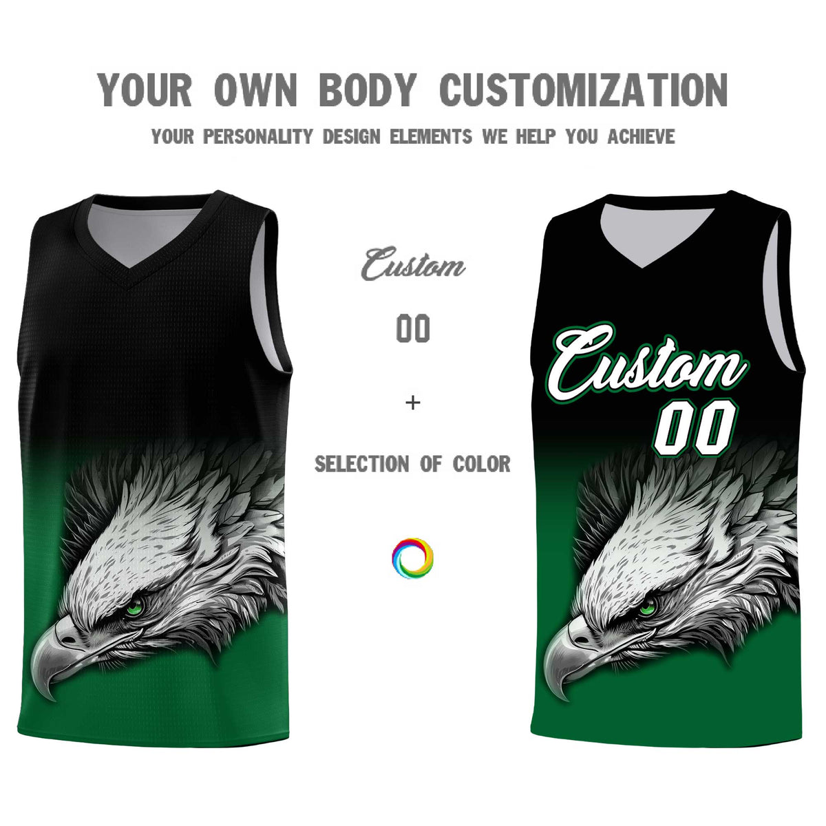 Custom Black Kelly Green Basketball Kits with Eagle Pattern