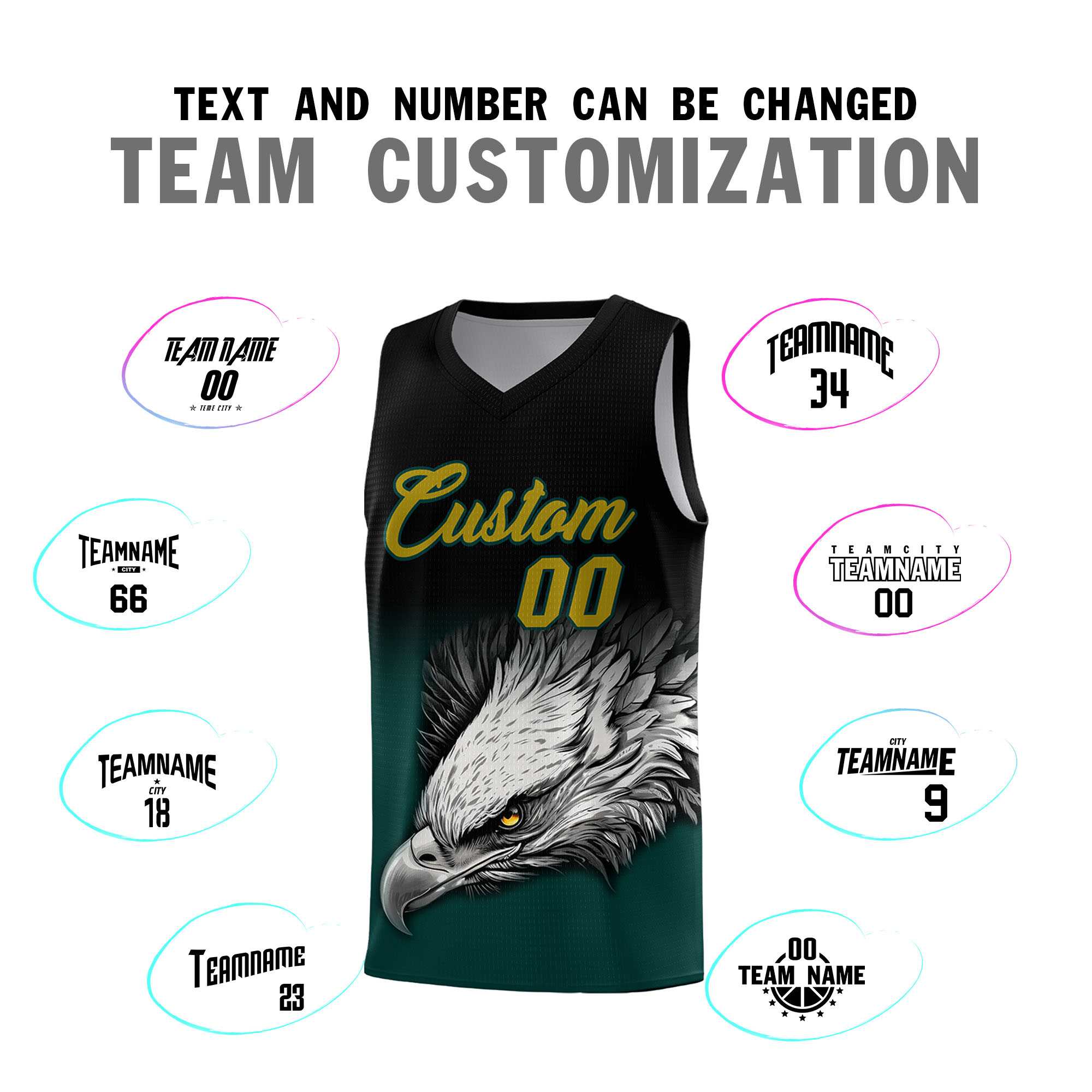 Custom Black Midnight Green Basketball Kits with Eagle Pattern