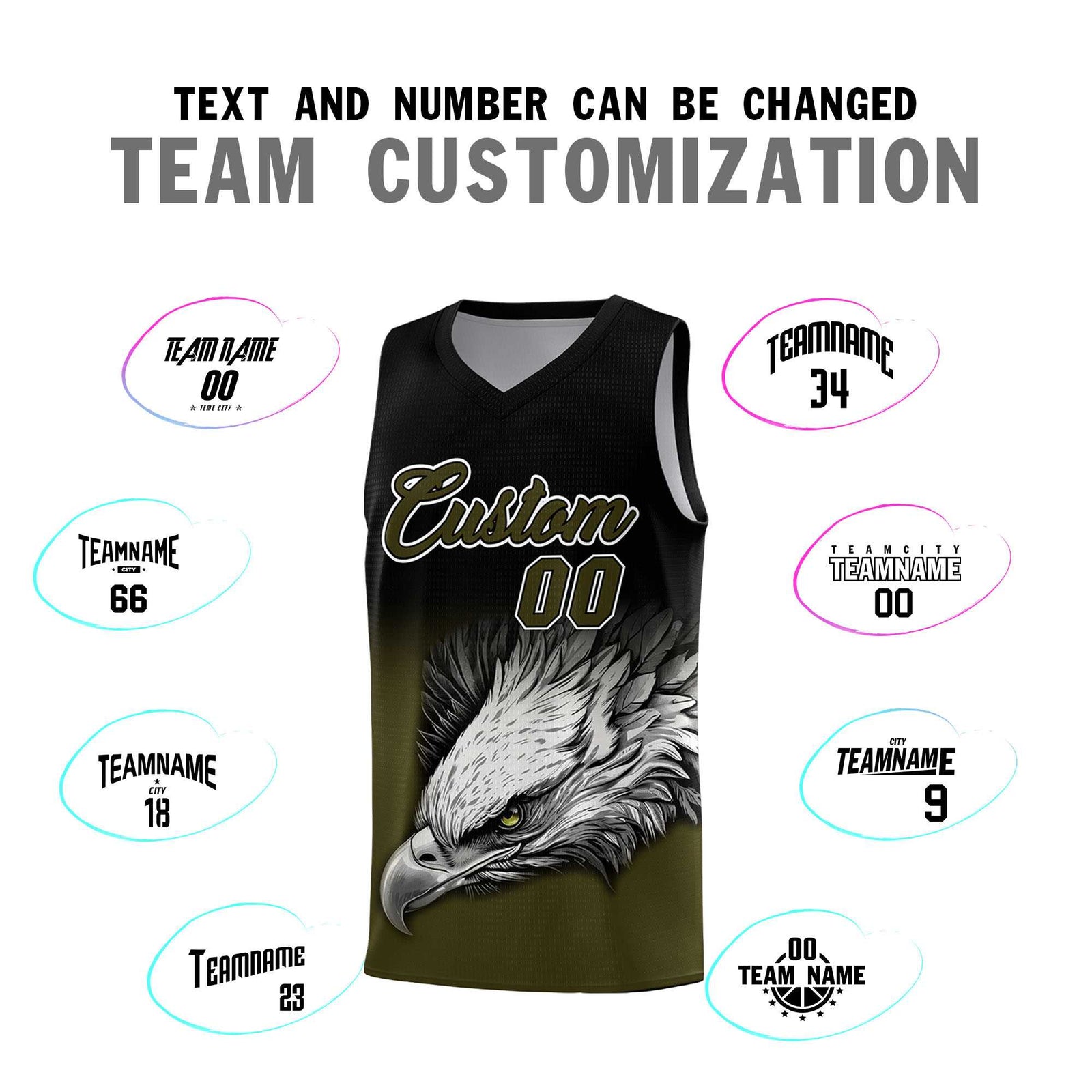 Custom Black Olive Basketball Kits with Eagle Pattern