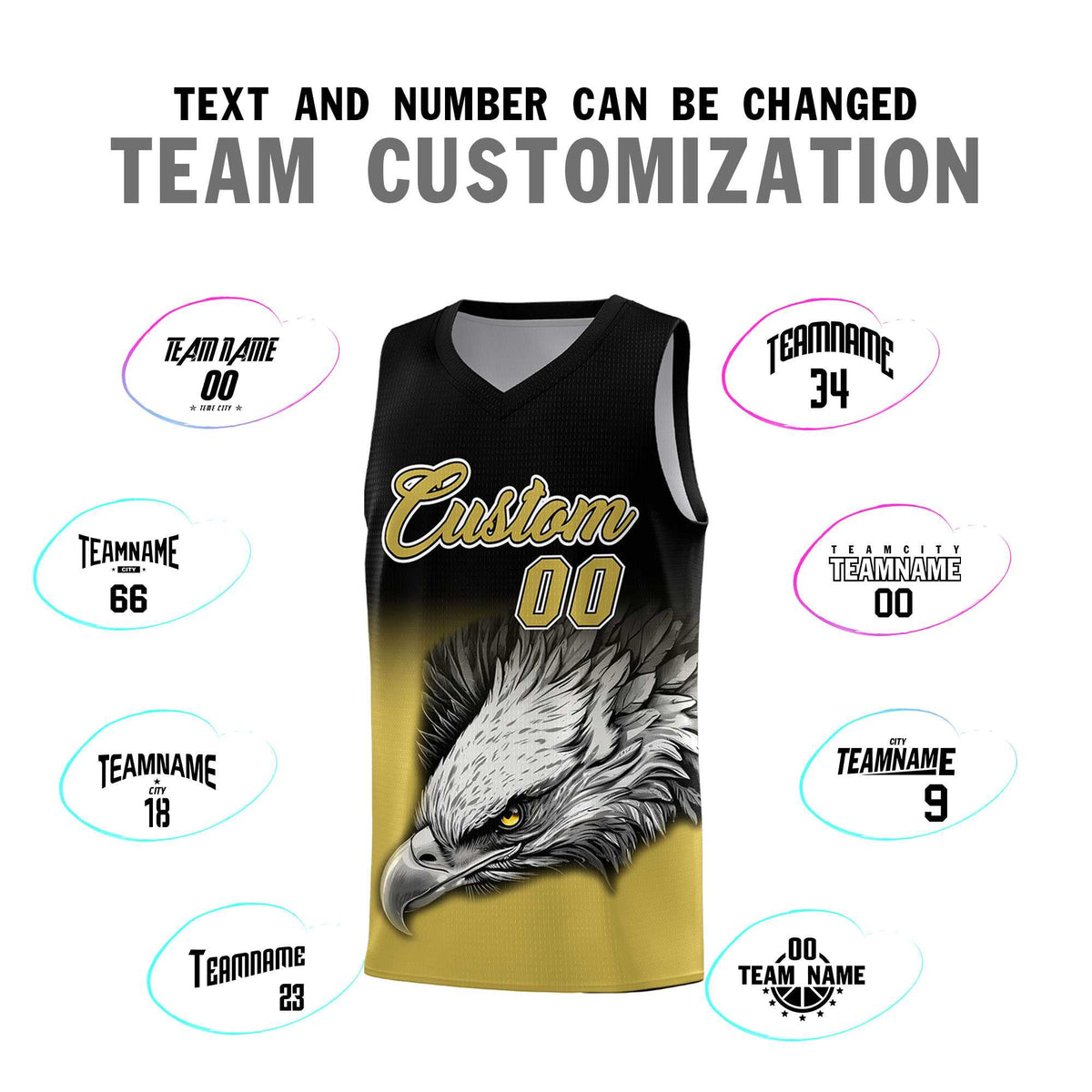 Custom Black Old Gold Basketball Kits with Eagle Pattern