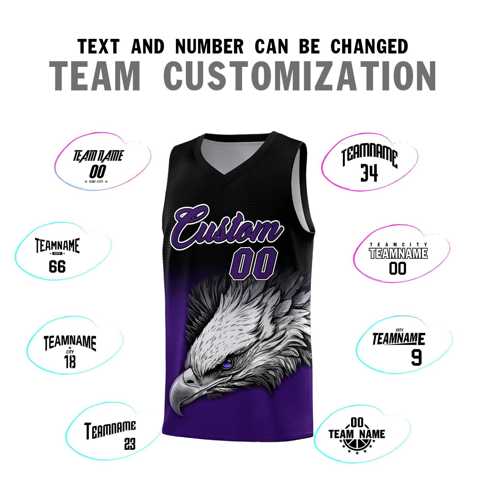 Custom Black Purple Basketball Kits with Eagle Pattern