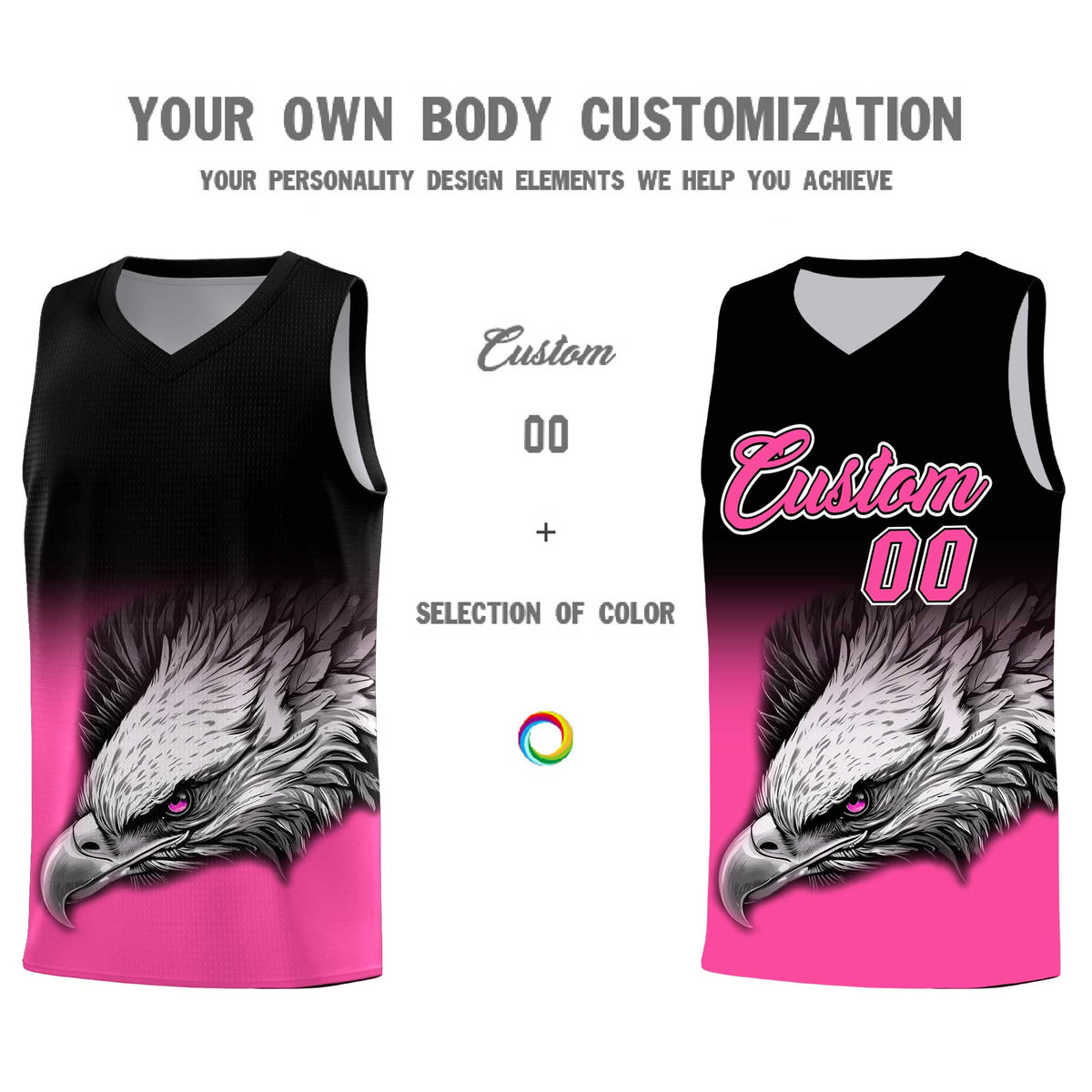 Custom Black Pink Basketball Kits with Eagle Pattern