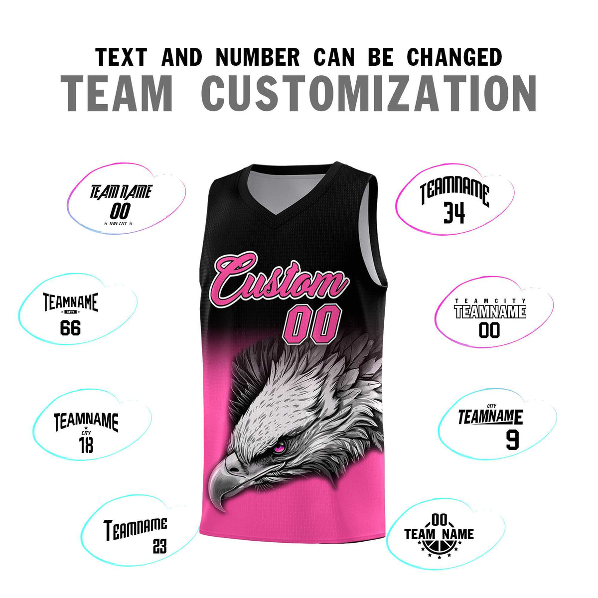Custom Black Pink Basketball Kits with Eagle Pattern