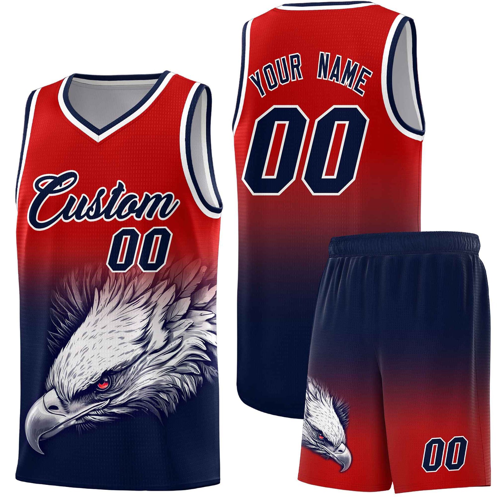 Custom Red Navy Basketball Kits with Eagle Pattern
