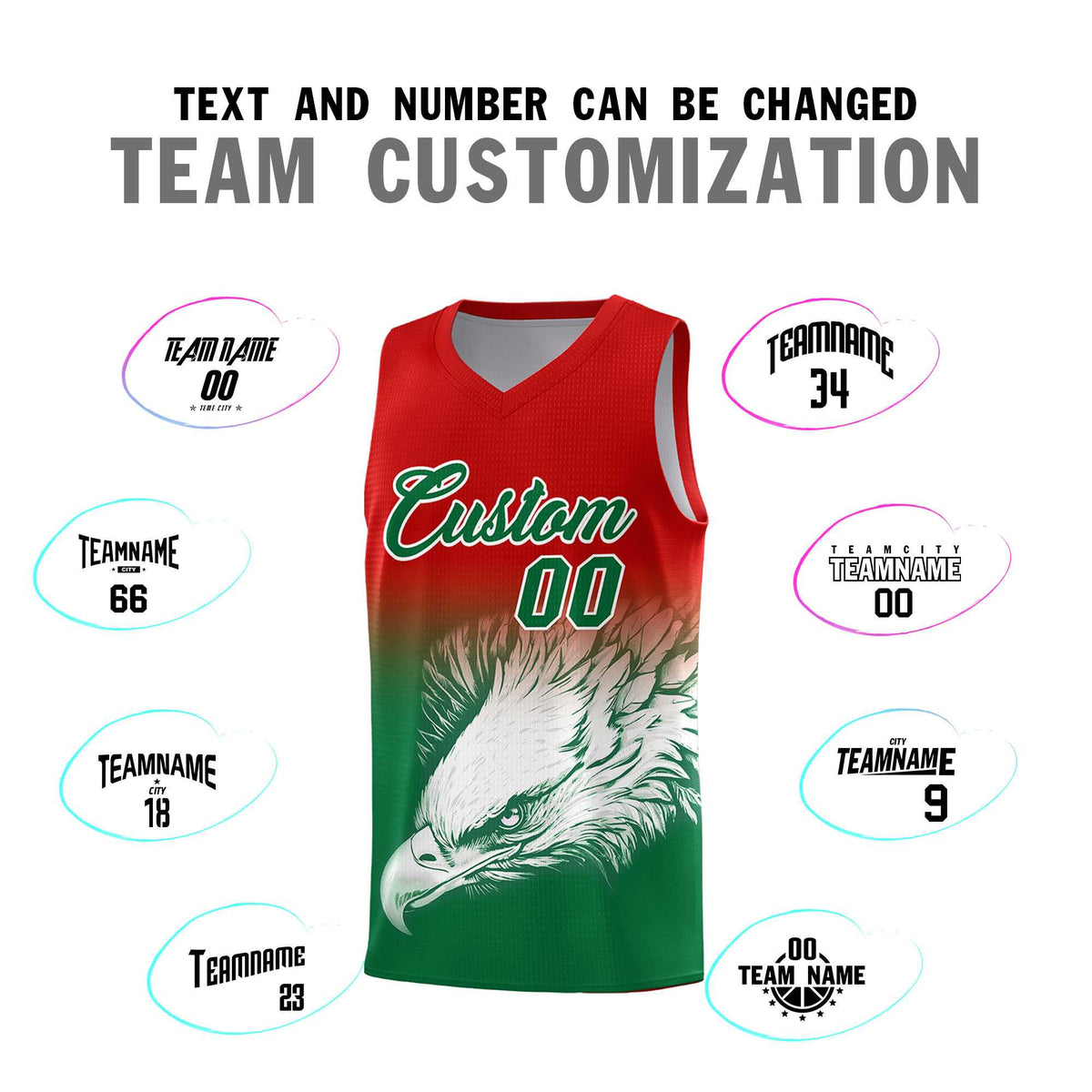 Custom Red Kelly Green Basketball Kits with Eagle Pattern
