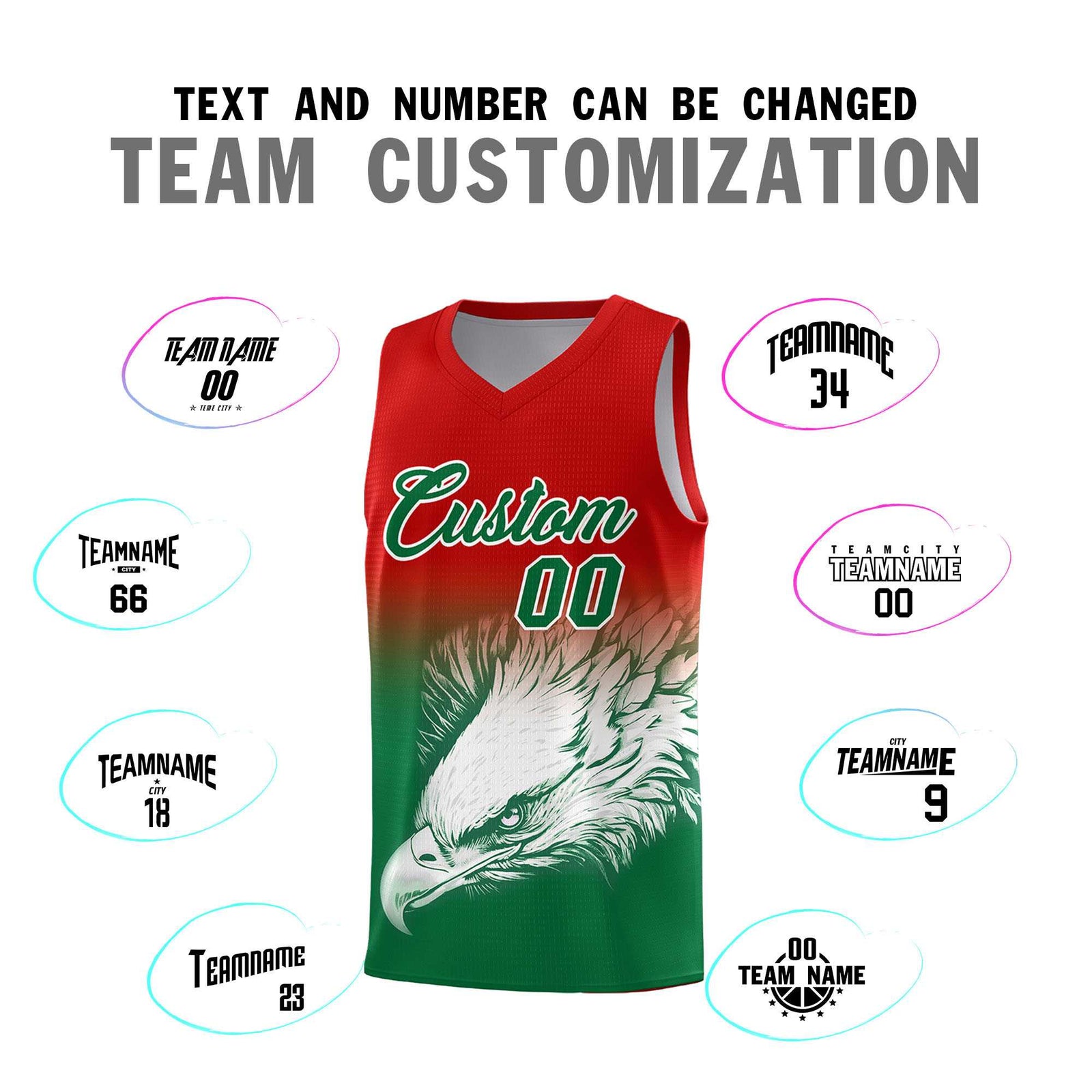 Custom Red Kelly Green Basketball Kits with Eagle Pattern