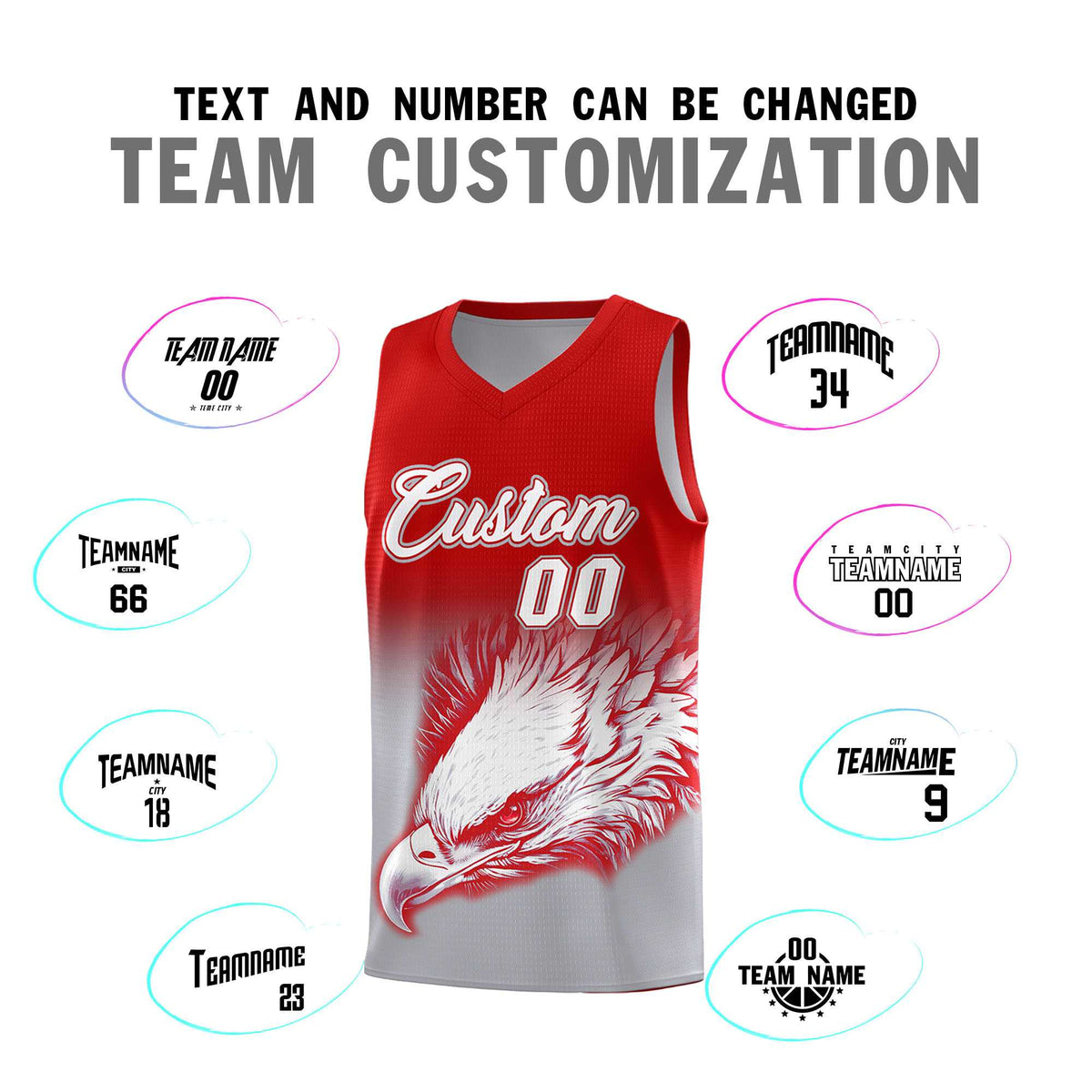 Custom Red Gray Basketball Kits with Eagle Pattern