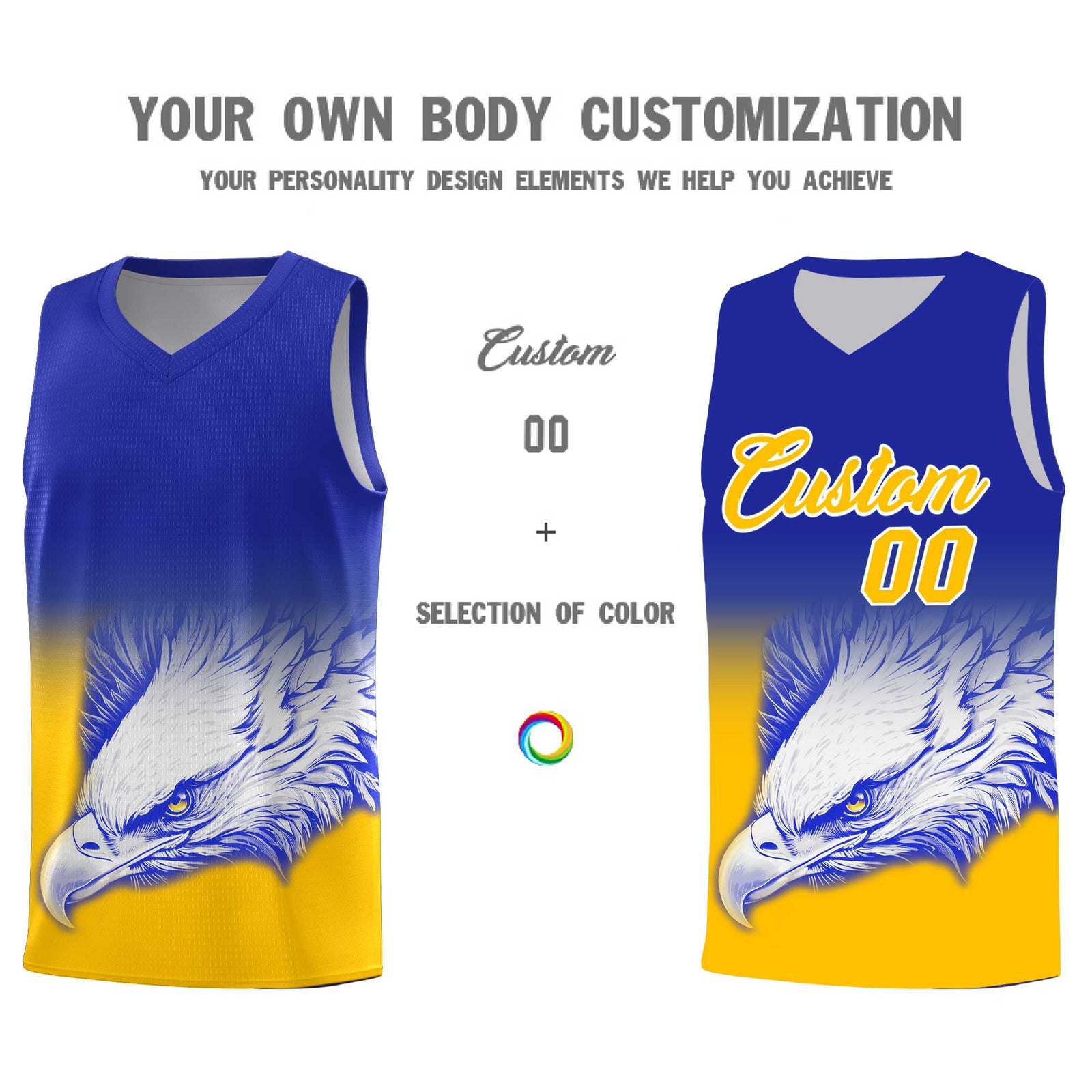 Custom Royal Yellow Basketball Kits with Eagle Pattern