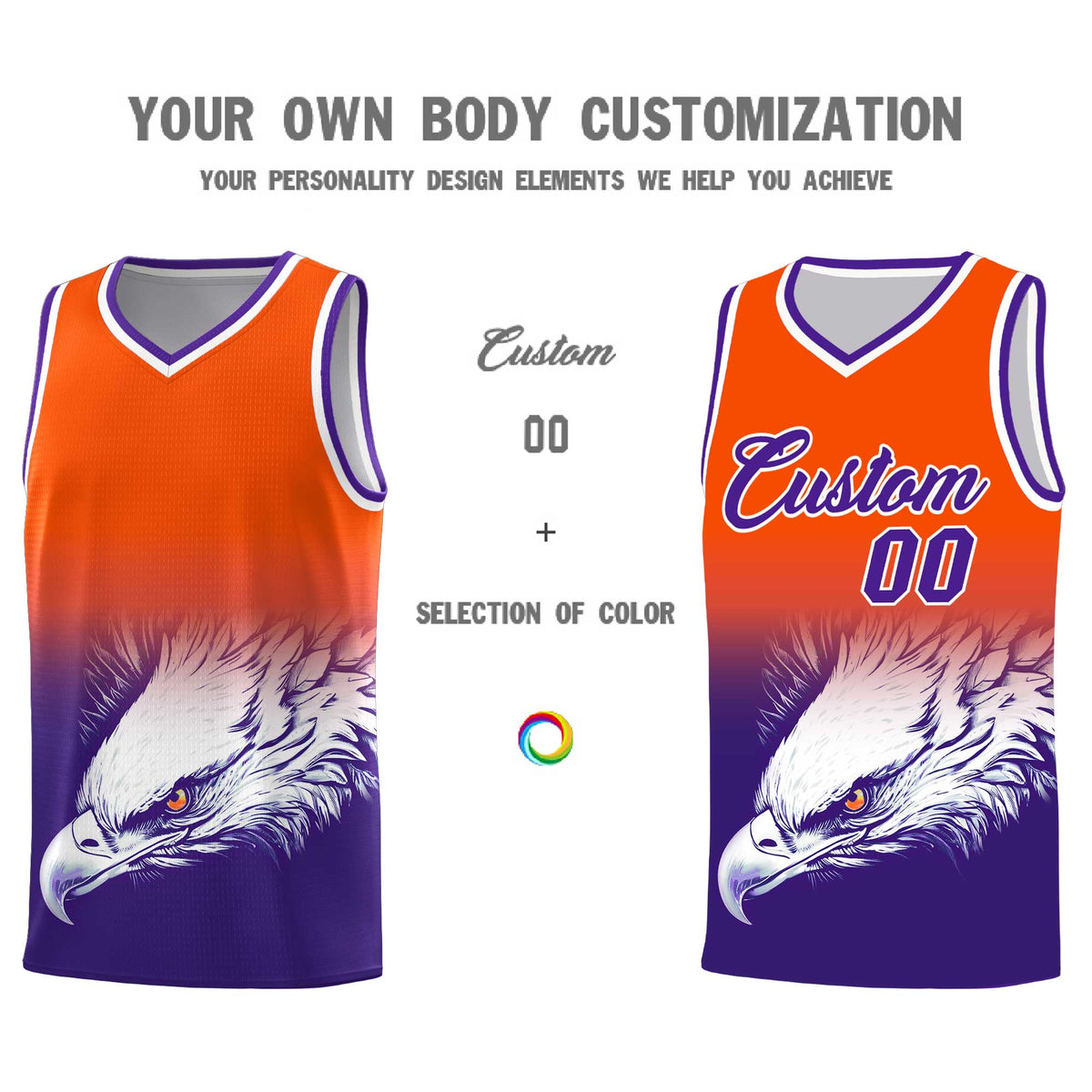 Custom Orange Purple Basketball Kits with Eagle Pattern