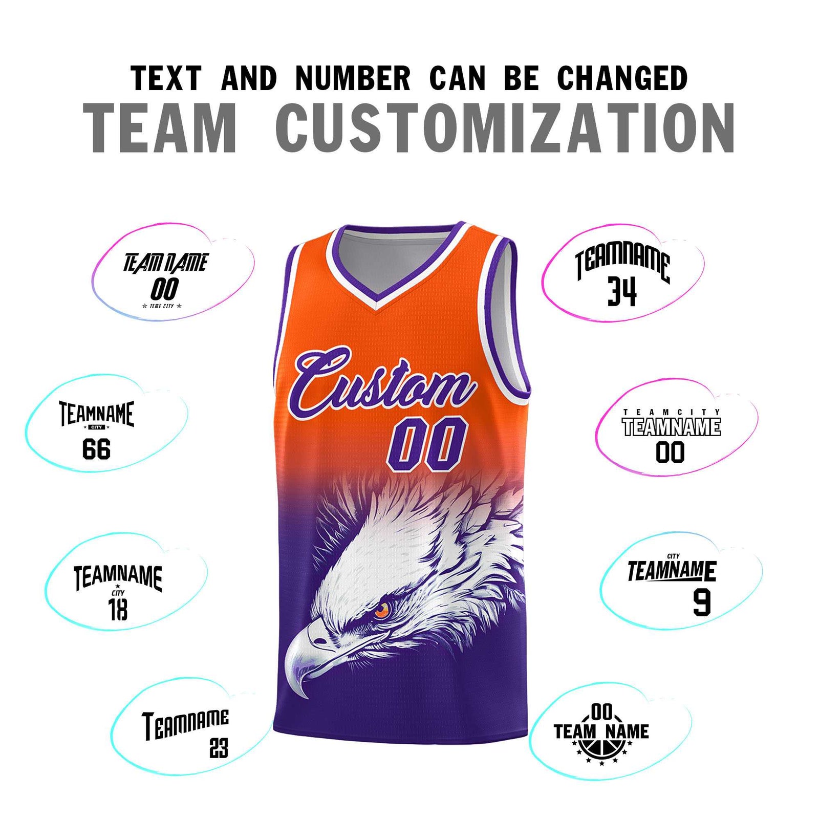 Custom Orange Purple Basketball Kits with Eagle Pattern