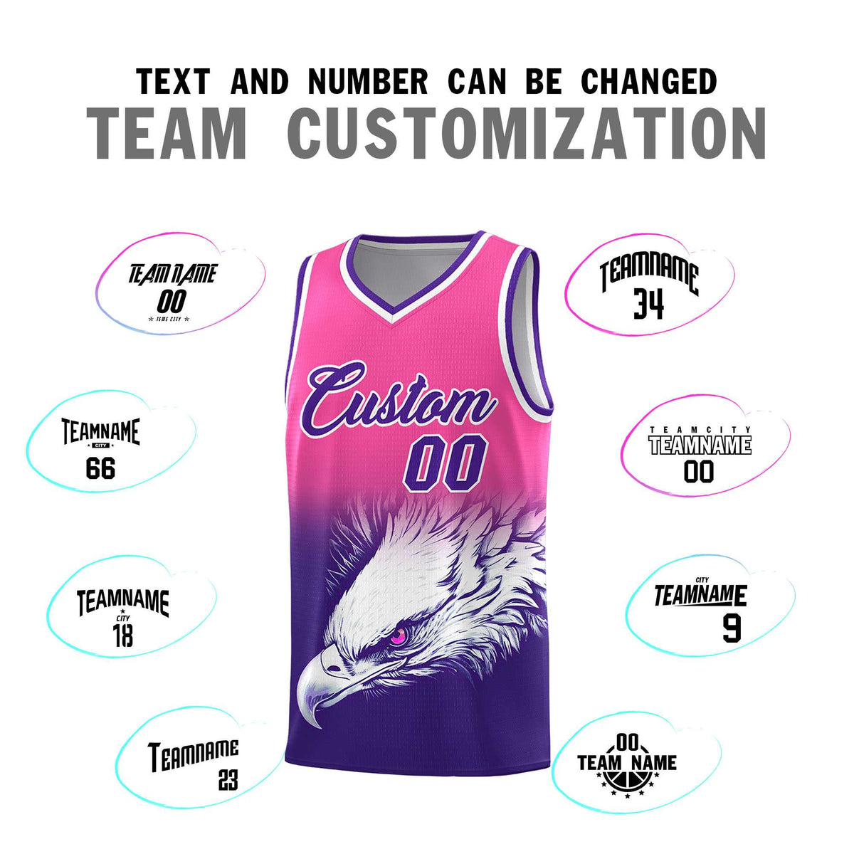 Custom Pink Purple Basketball Kits with Eagle Pattern