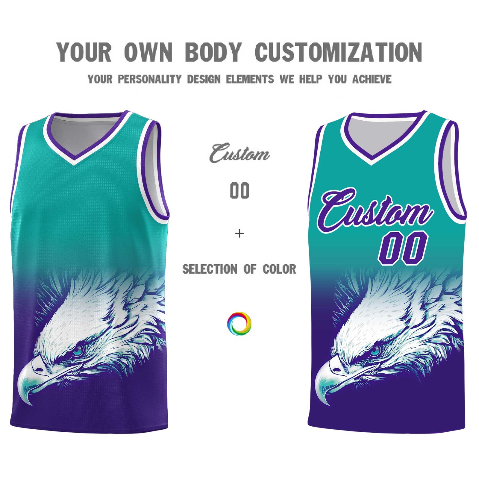 Custom Aqua Purple Basketball Kits with Eagle Pattern