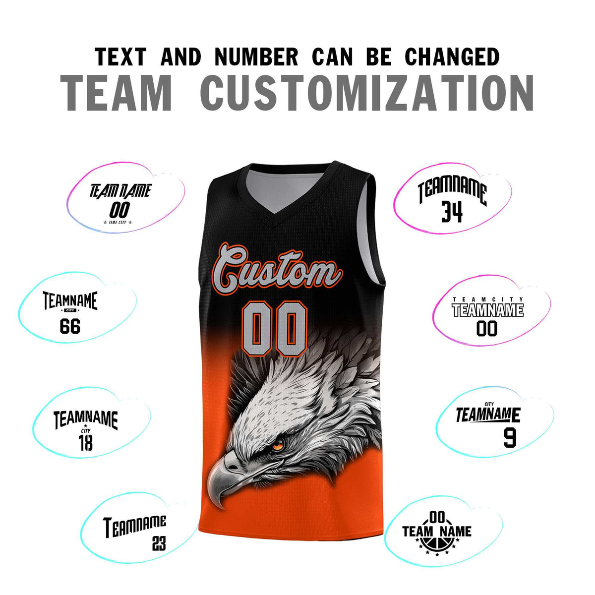 Custom Black Orange Basketball Kits with Eagle Pattern