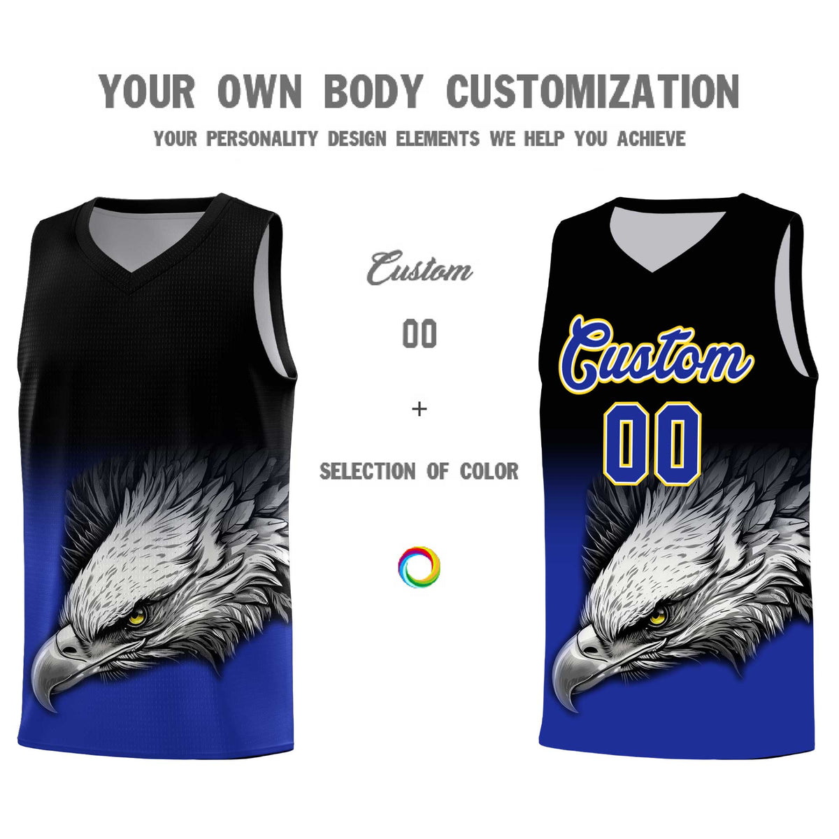 Custom Black Yellow Basketball Kits with Eagle Pattern