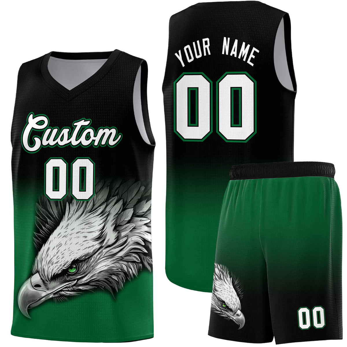 Custom Black Kelly Green Basketball Kits with Eagle Pattern