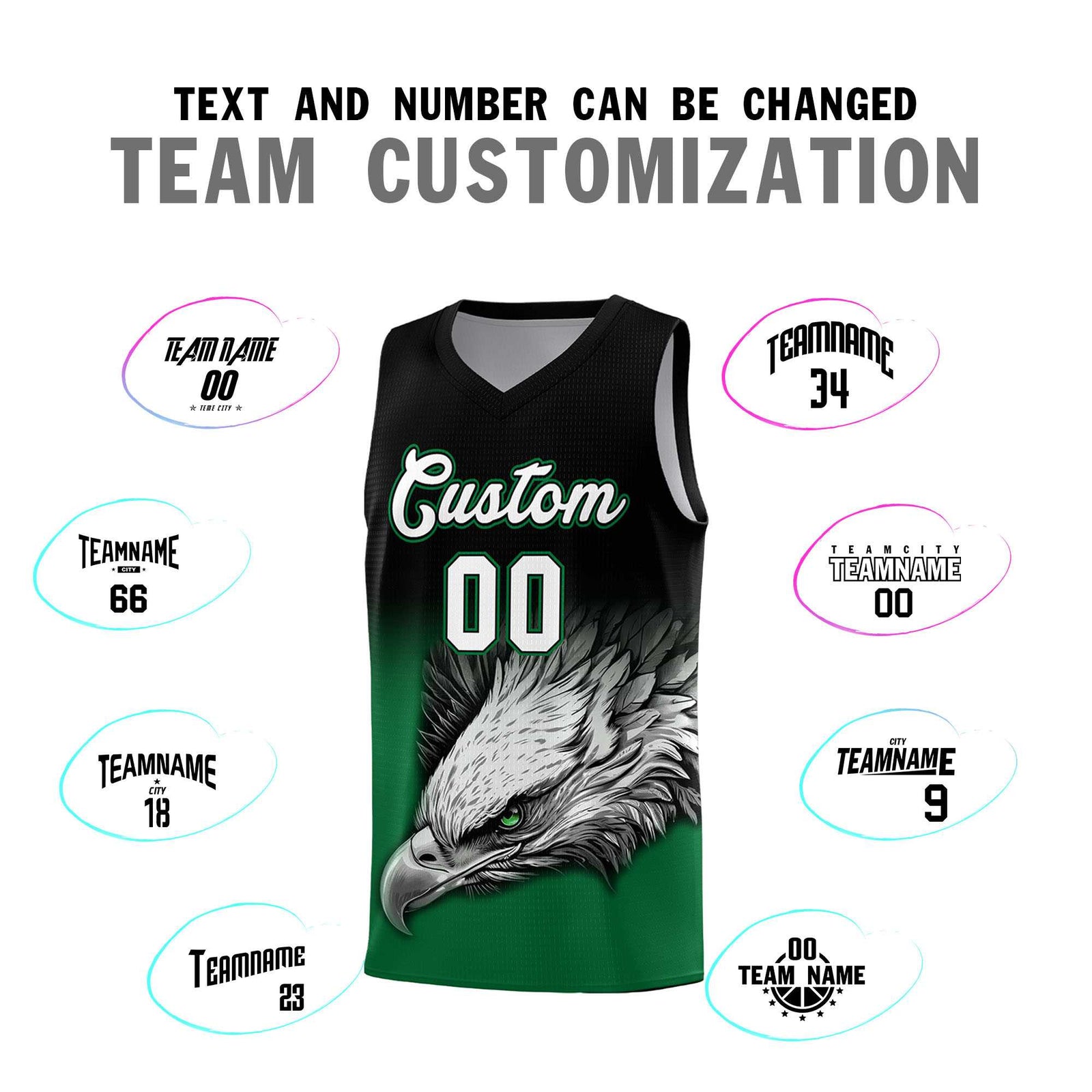 Custom Black Kelly Green Basketball Kits with Eagle Pattern
