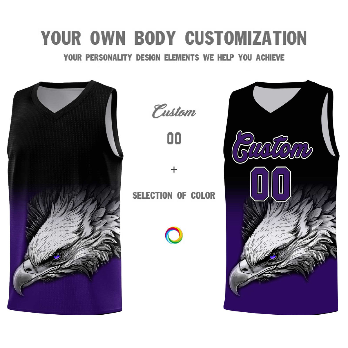Custom Black Purple Basketball Kits with Eagle Pattern