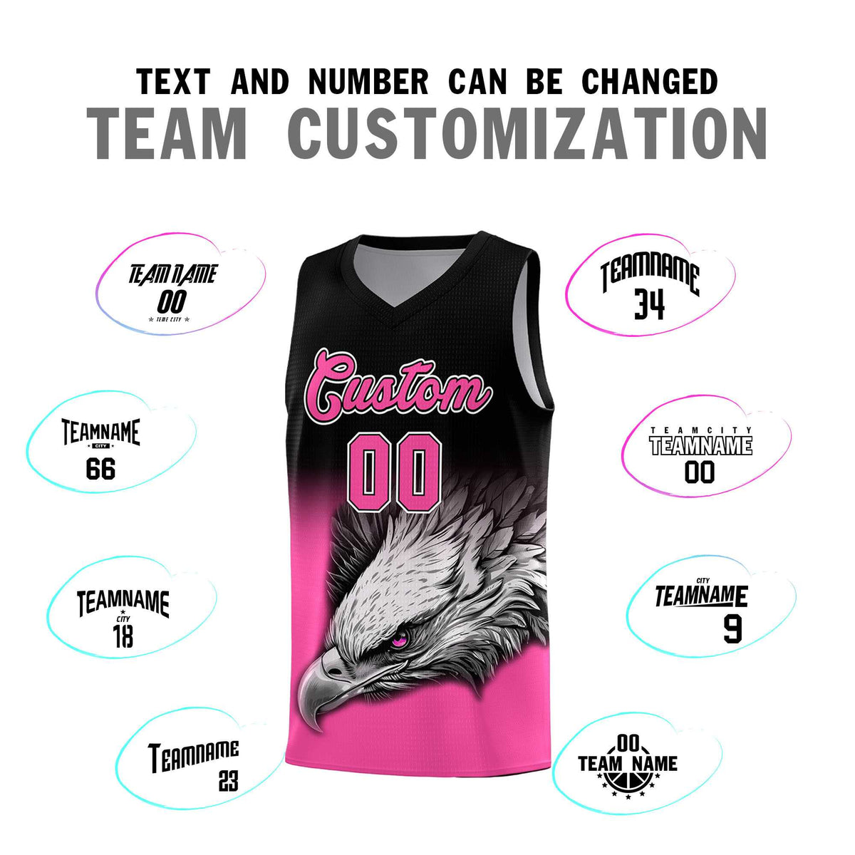 Custom Black Pink Basketball Kits with Eagle Pattern