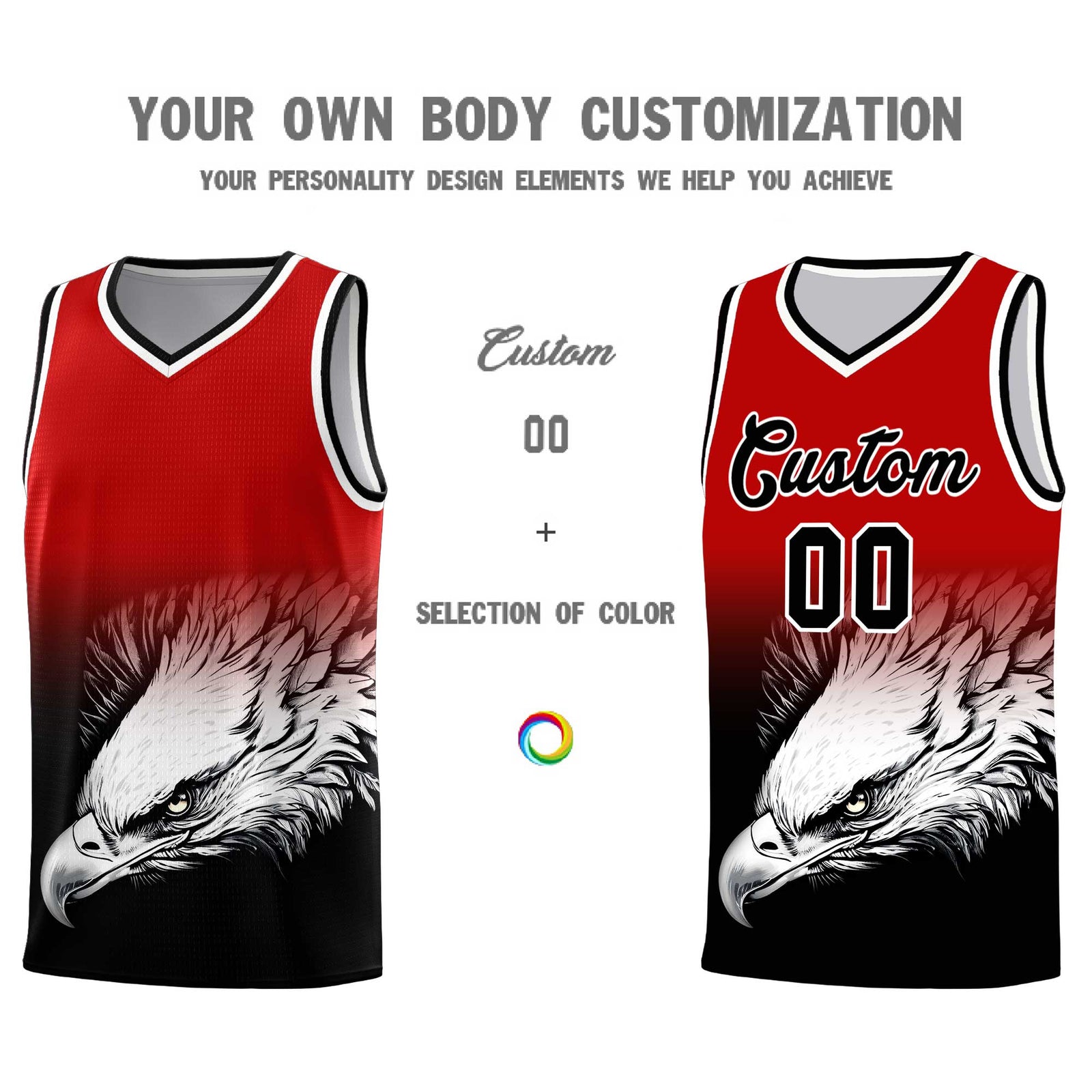 Custom Red Black Basketball Kits with Eagle Pattern