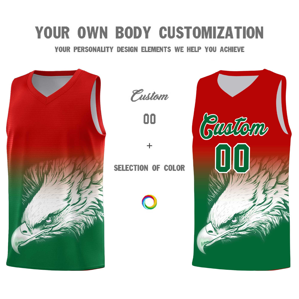Custom Red Kelly Green Basketball Kits with Eagle Pattern