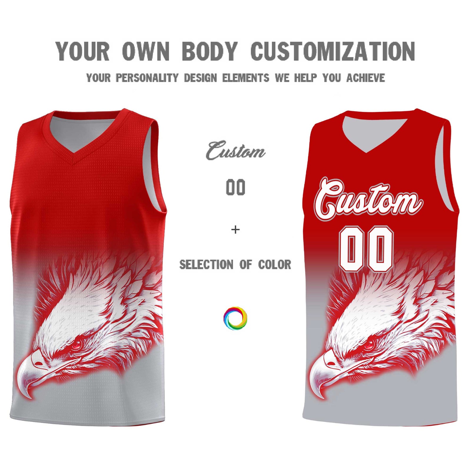 Custom Red Gray Basketball Kits with Eagle Pattern