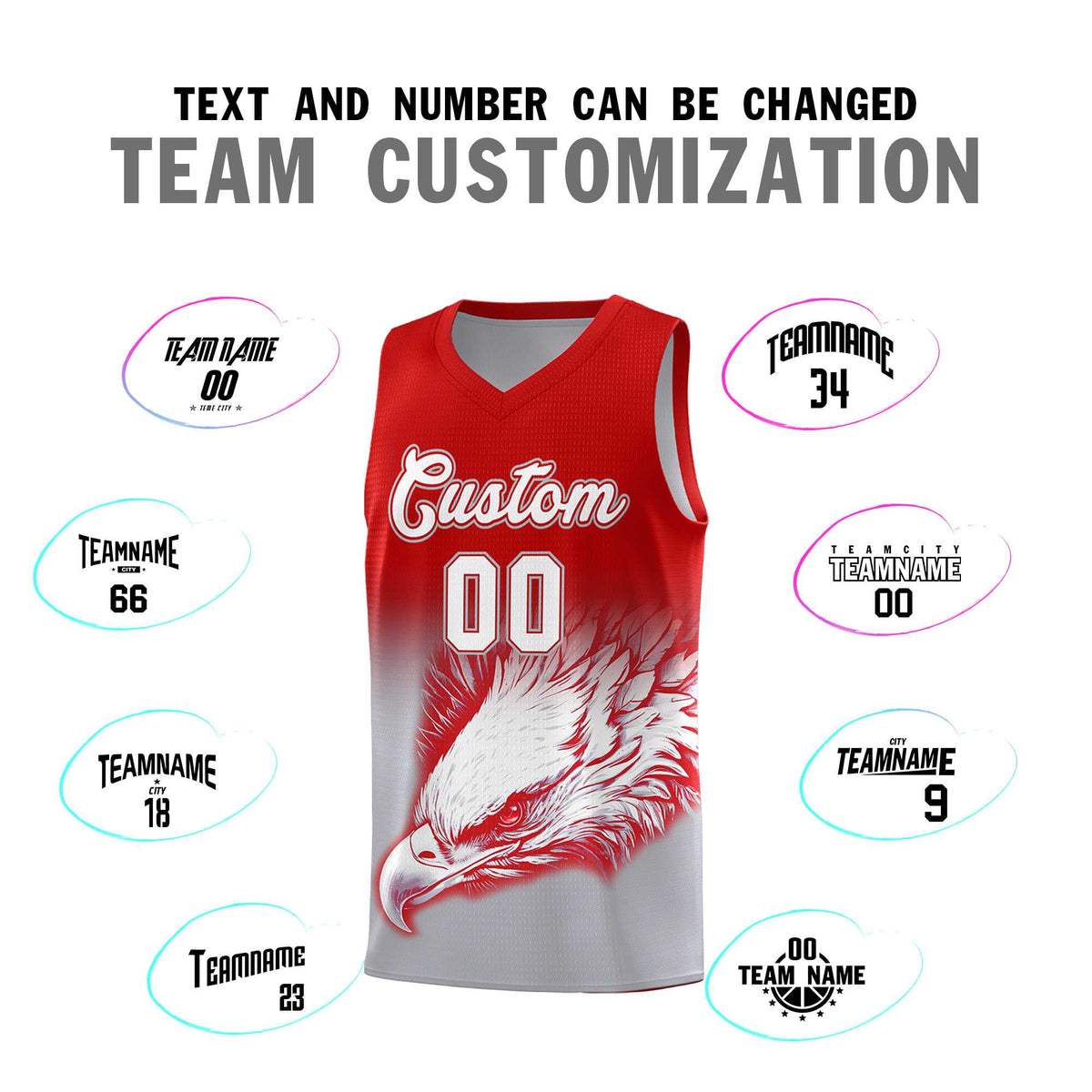 Custom Red Gray Basketball Kits with Eagle Pattern