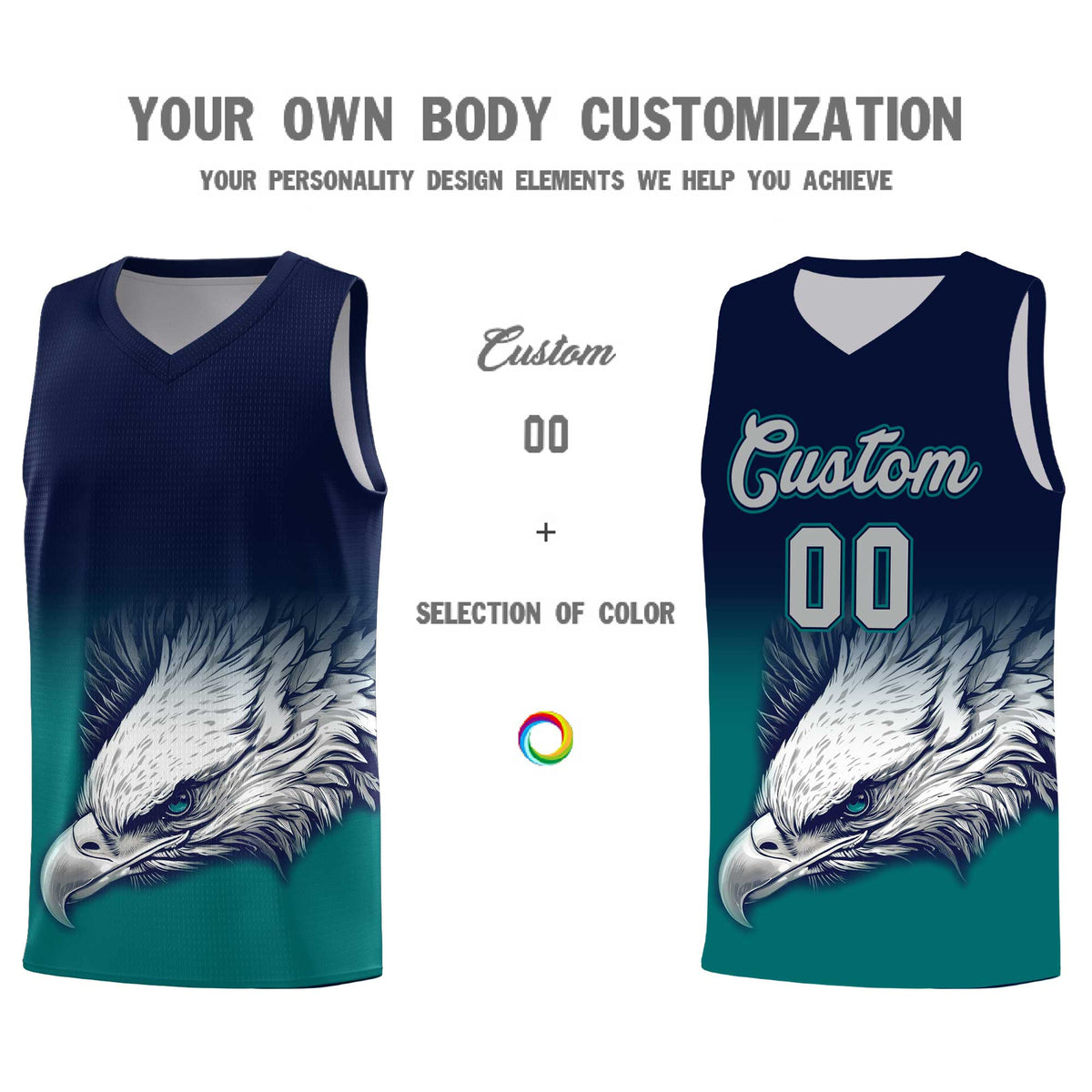 Custom Navy Teal Basketball Kits with Eagle Pattern