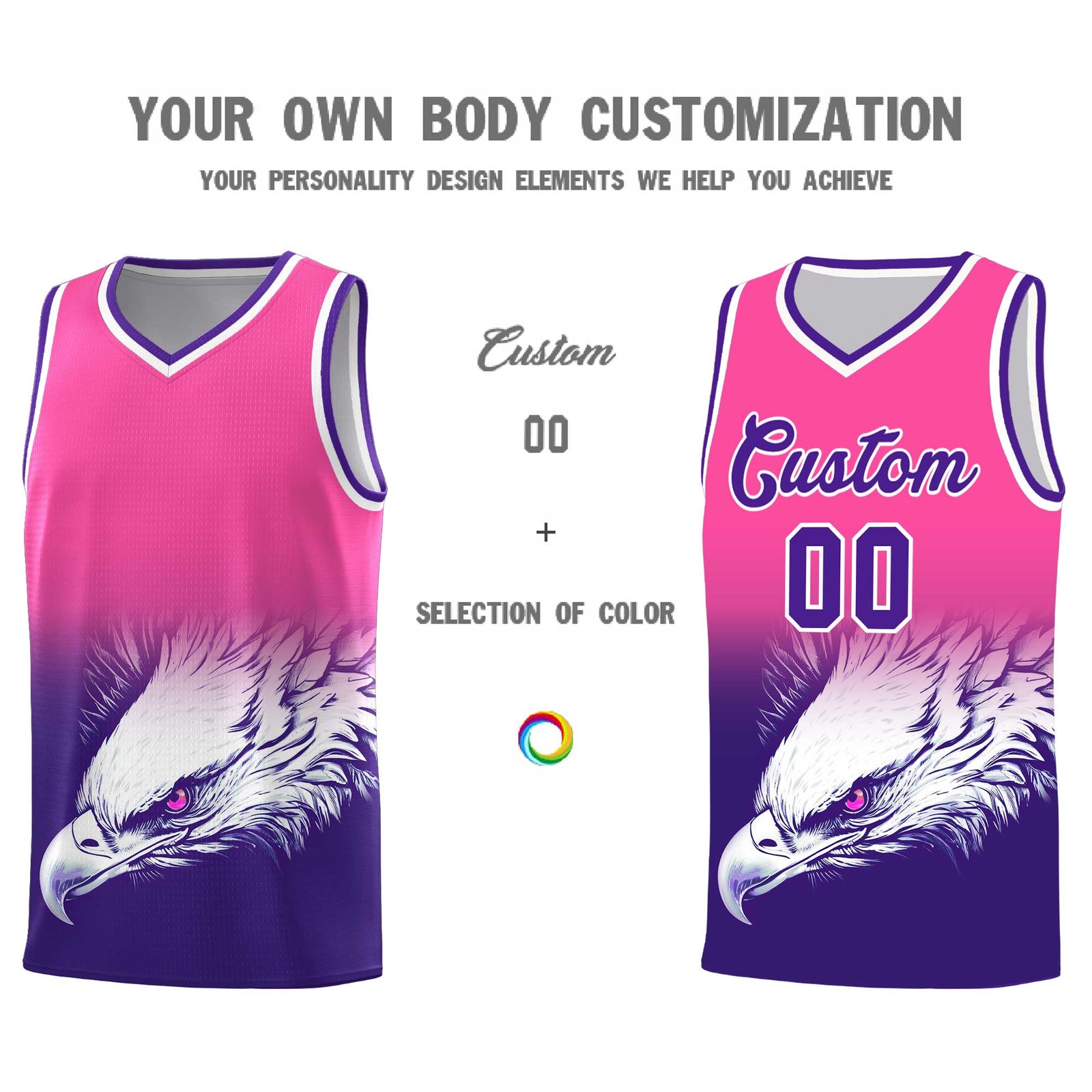 Custom Pink Purple Basketball Kits with Eagle Pattern