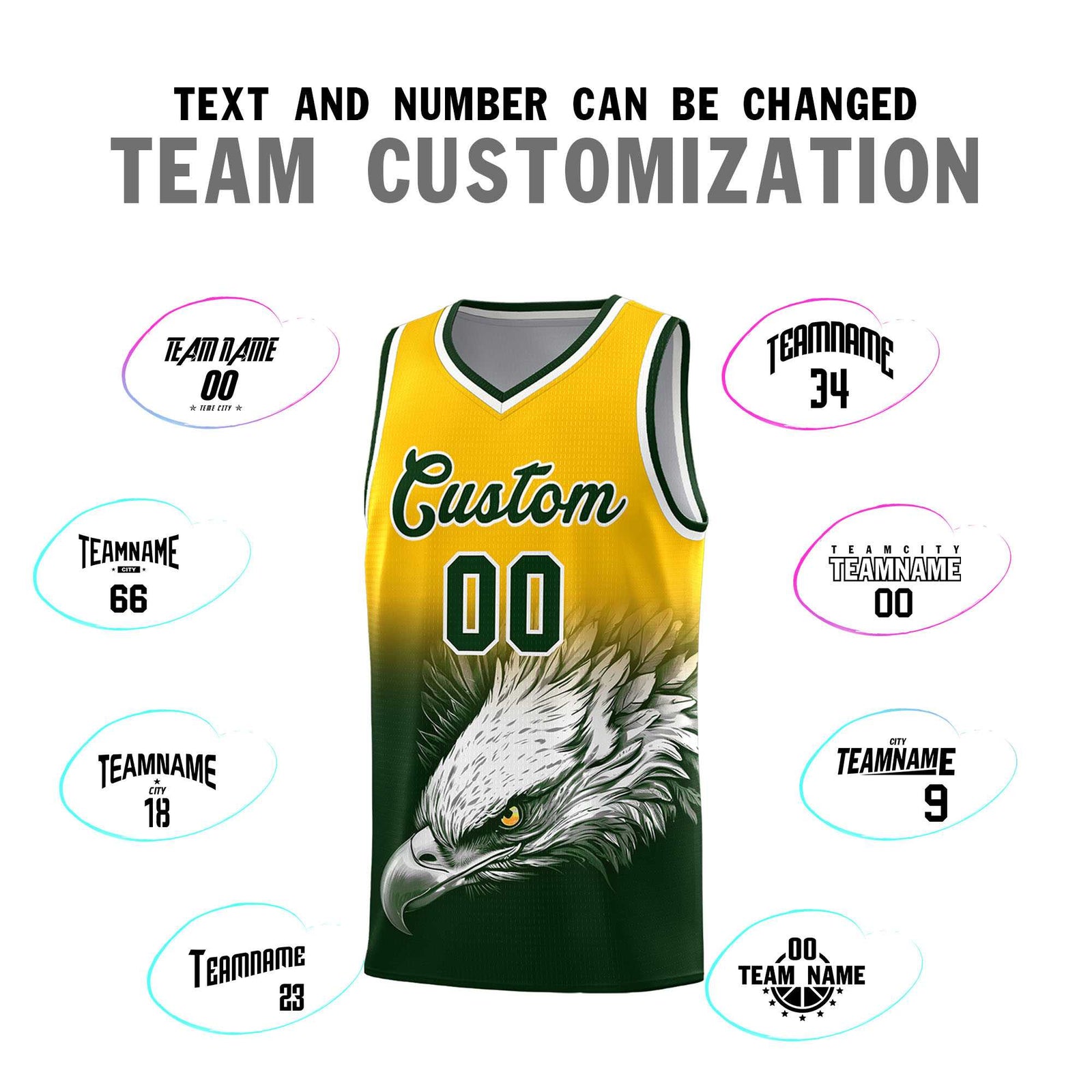 Custom Yellow Green Basketball Kits with Eagle Pattern
