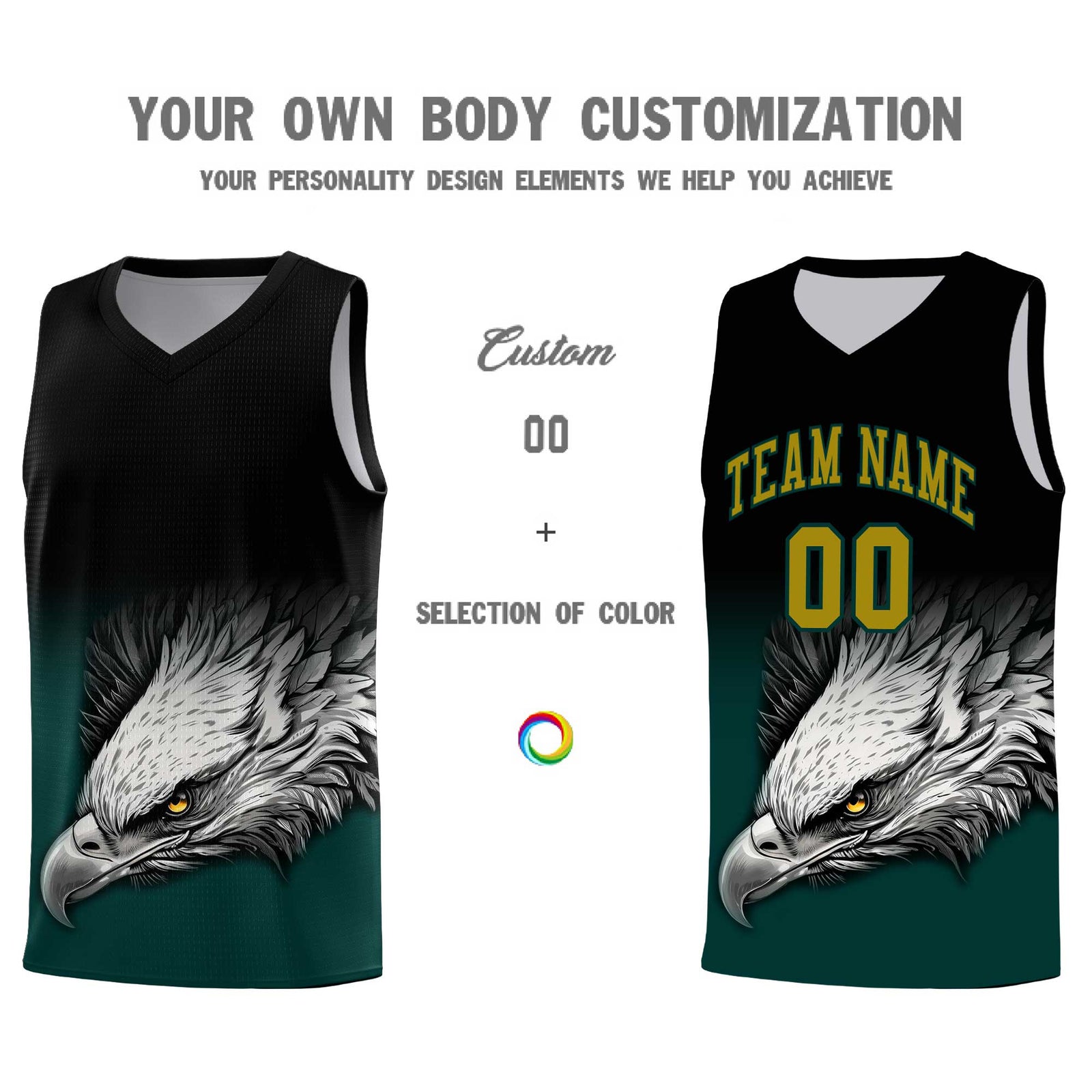 Custom Black Midnight Green Basketball Kits with Eagle Pattern