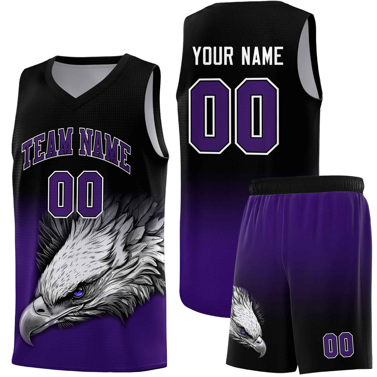 Custom Black Purple Basketball Kits with Eagle Pattern