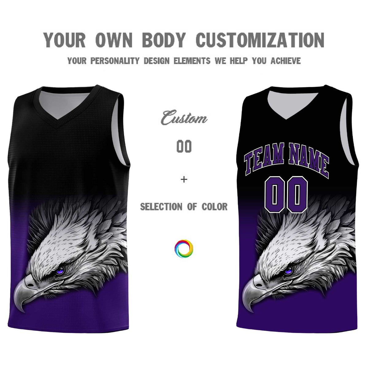 Custom Black Purple Basketball Kits with Eagle Pattern