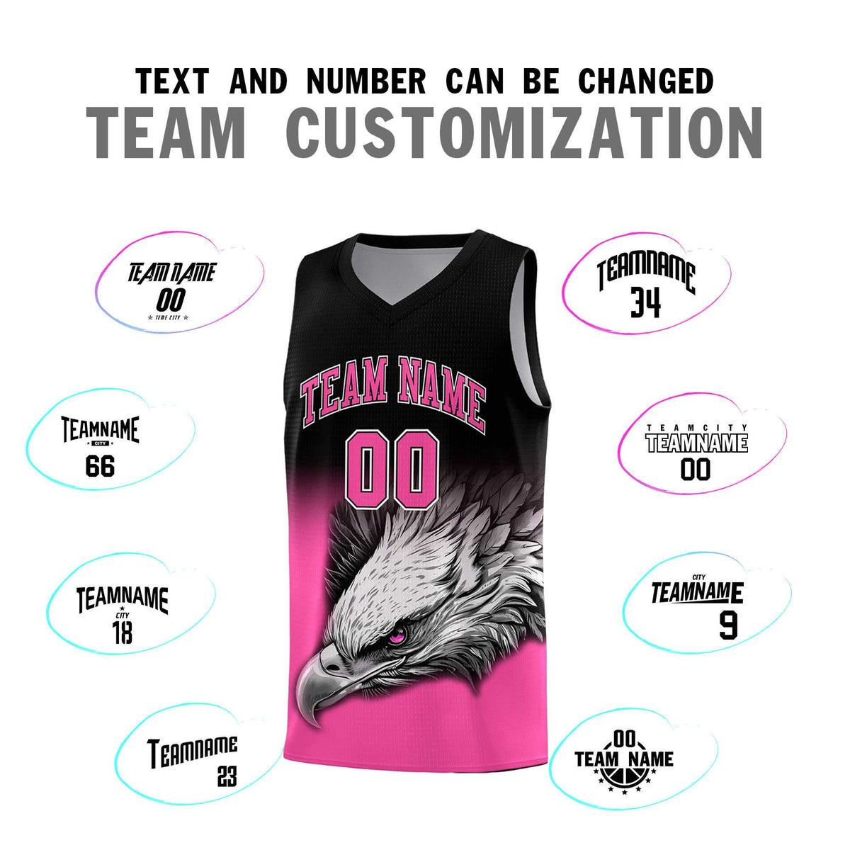 Custom Black Pink Basketball Kits with Eagle Pattern