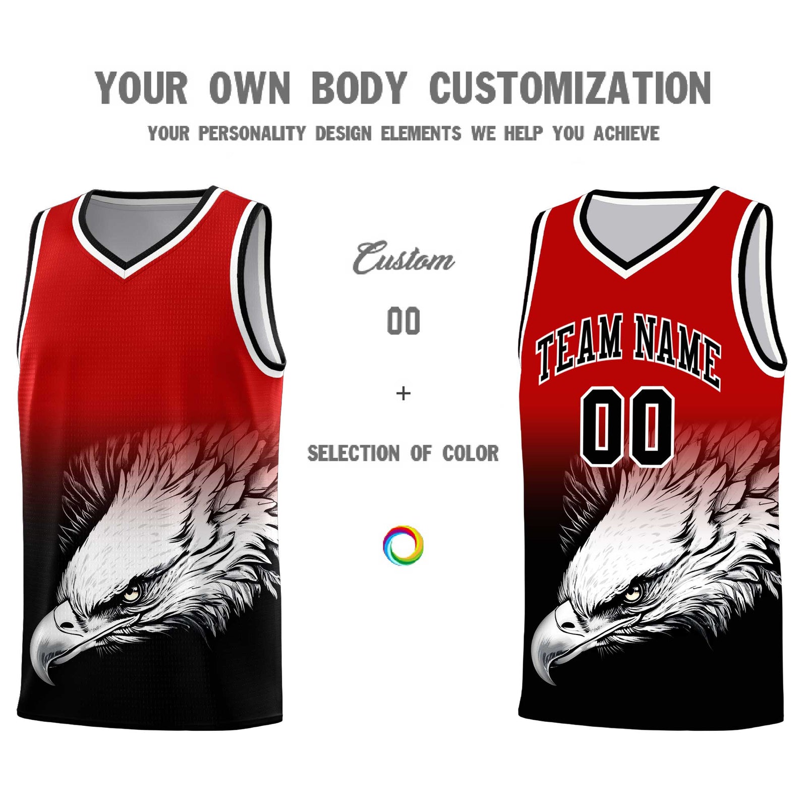 Custom Red Black Basketball Kits with Eagle Pattern
