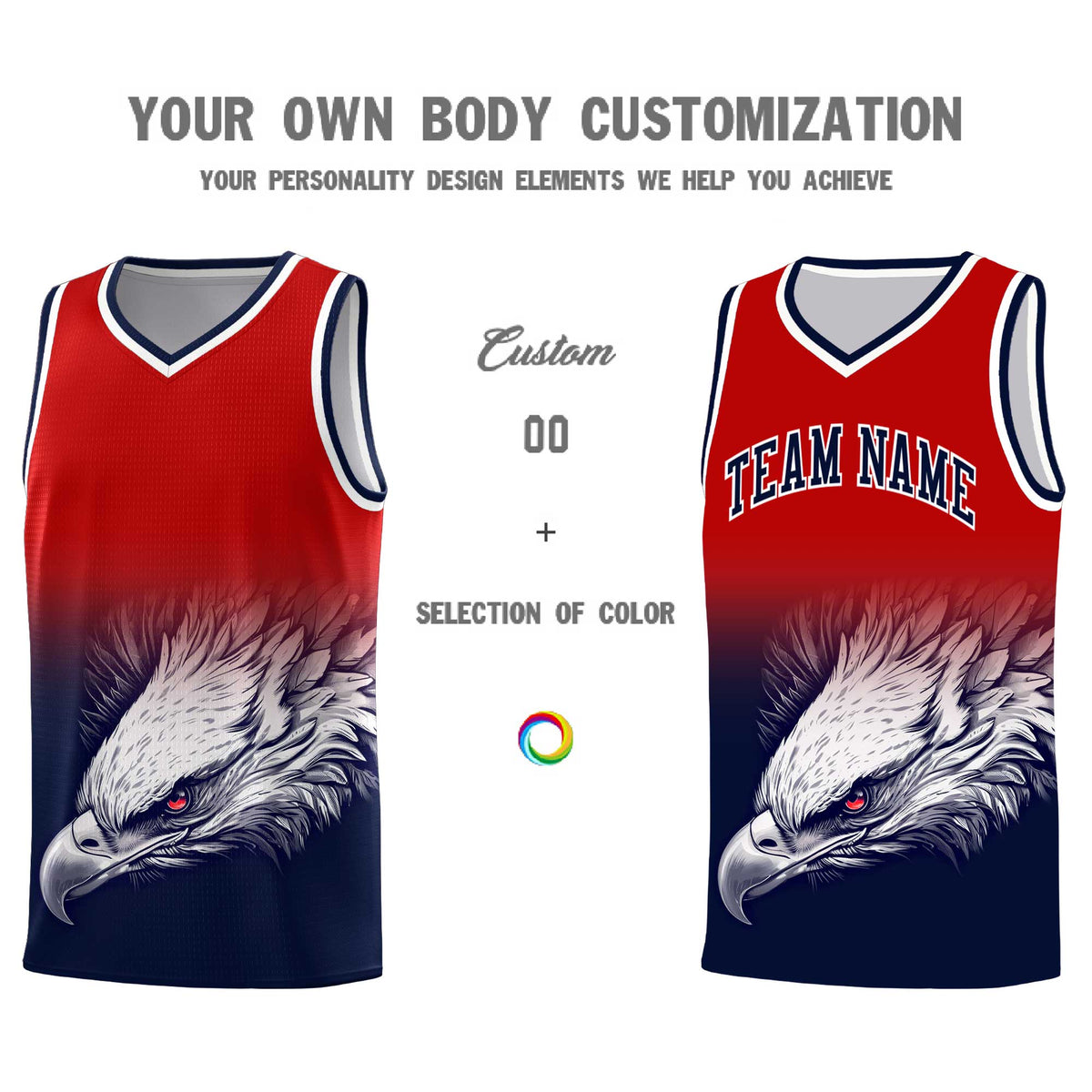 Custom Red Navy Basketball Kits with Eagle Pattern