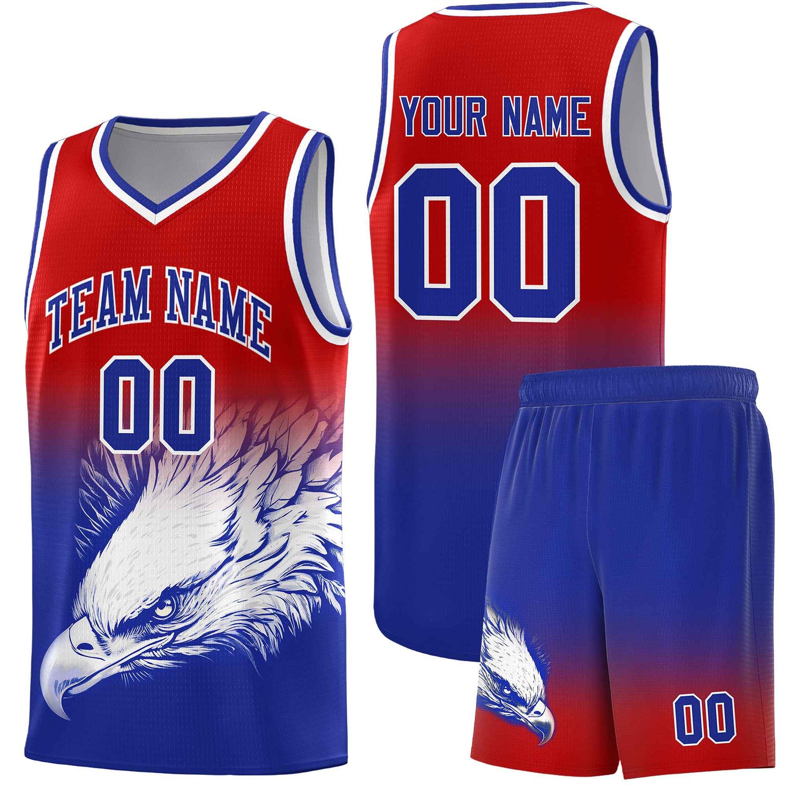 Custom Red Royal Basketball Kits with Eagle Pattern