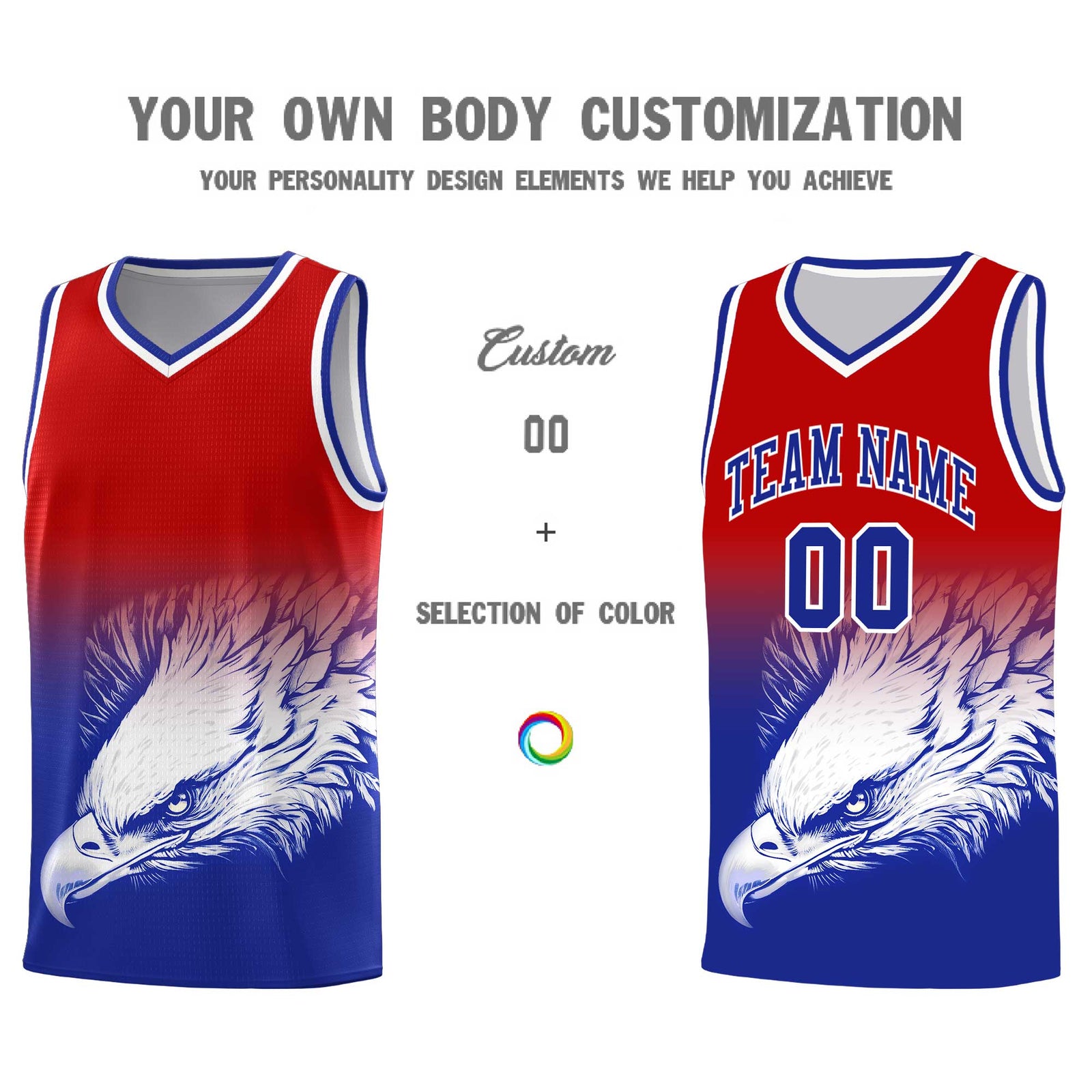 Custom Red Royal Basketball Kits with Eagle Pattern