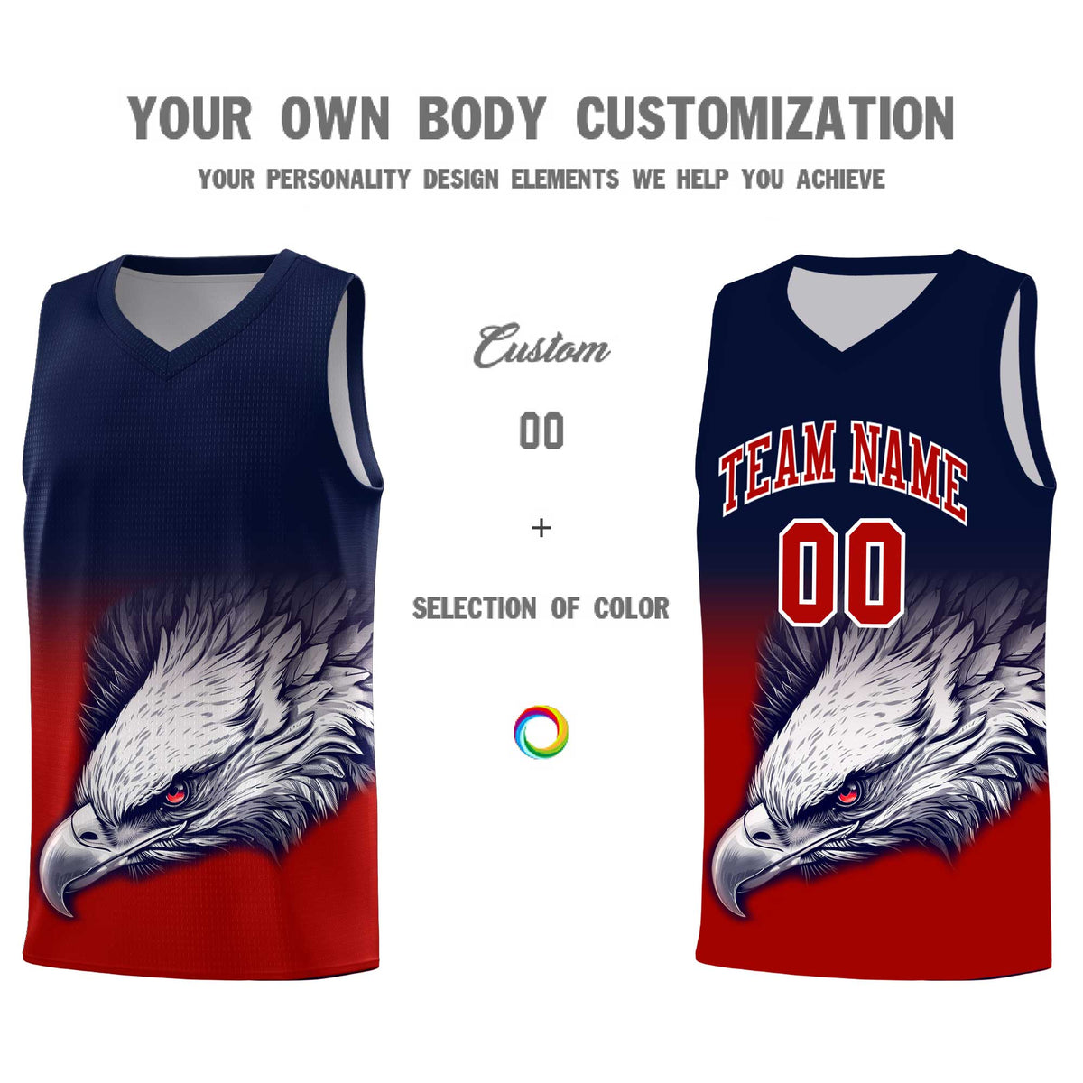 Custom Navy Red Basketball Kits with Eagle Pattern