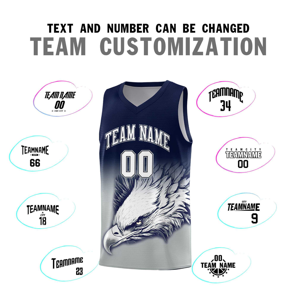 Custom Navy Gray Basketball Kits with Eagle Pattern